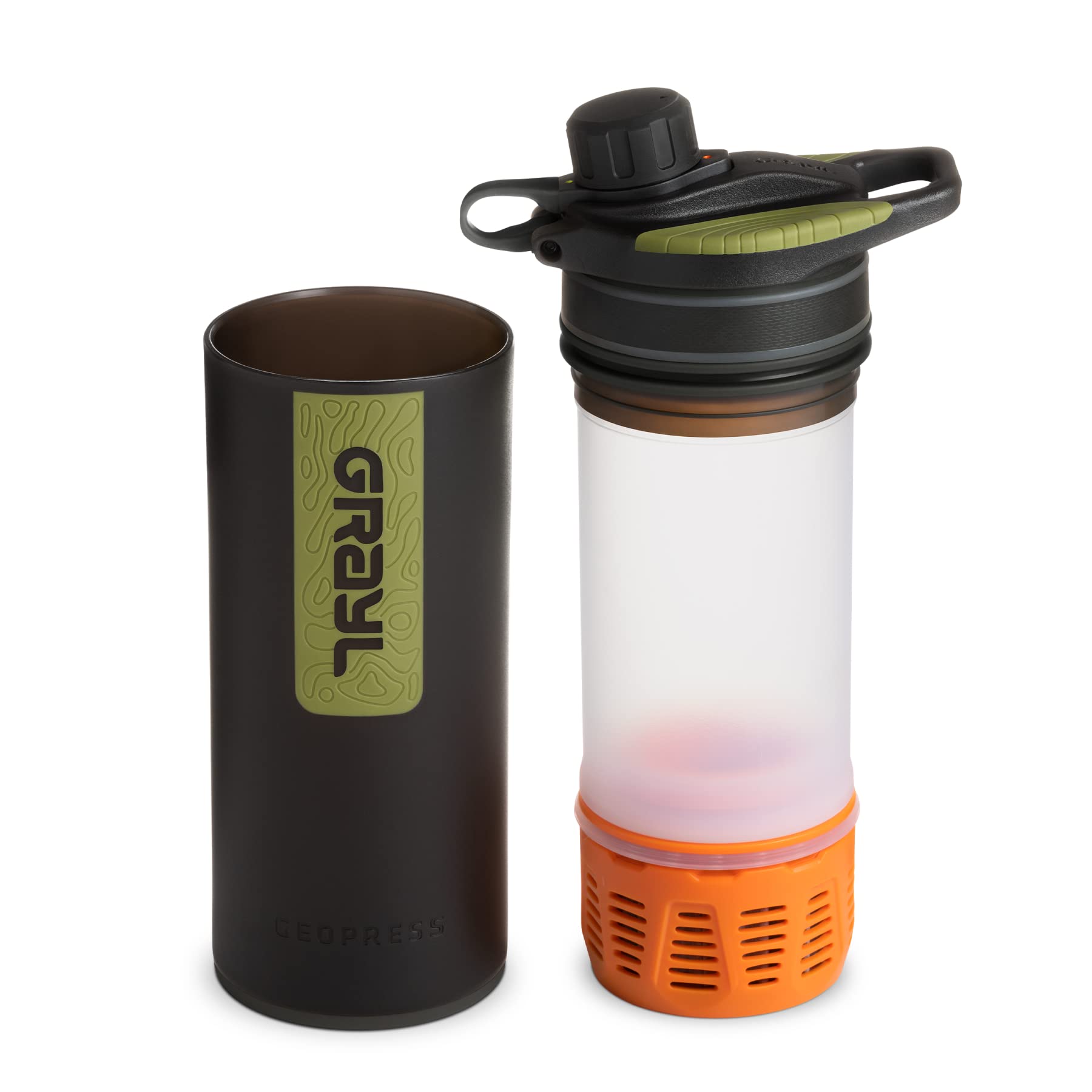 GRAYL GeoPress 24 oz Water Purifier Bottle - Filter for Hiking  Camping  Survival  Travel (Black Camo)