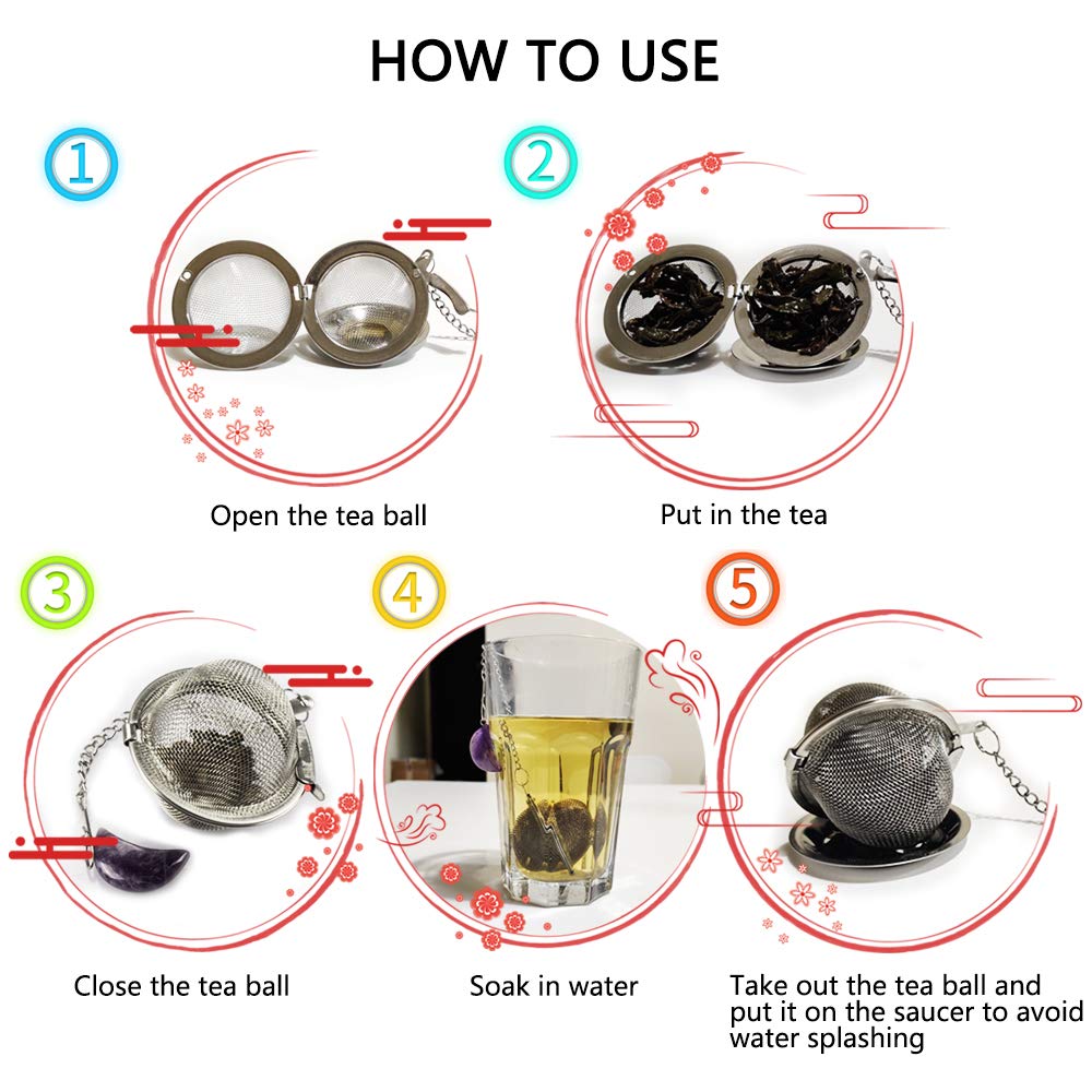 2Pcs Tea Infuser, Scdom Stainless Steel Ball Mesh Tea Strainer, Amethyst & White Crystal Moon Pendant Tea Ball Tea Filter With E