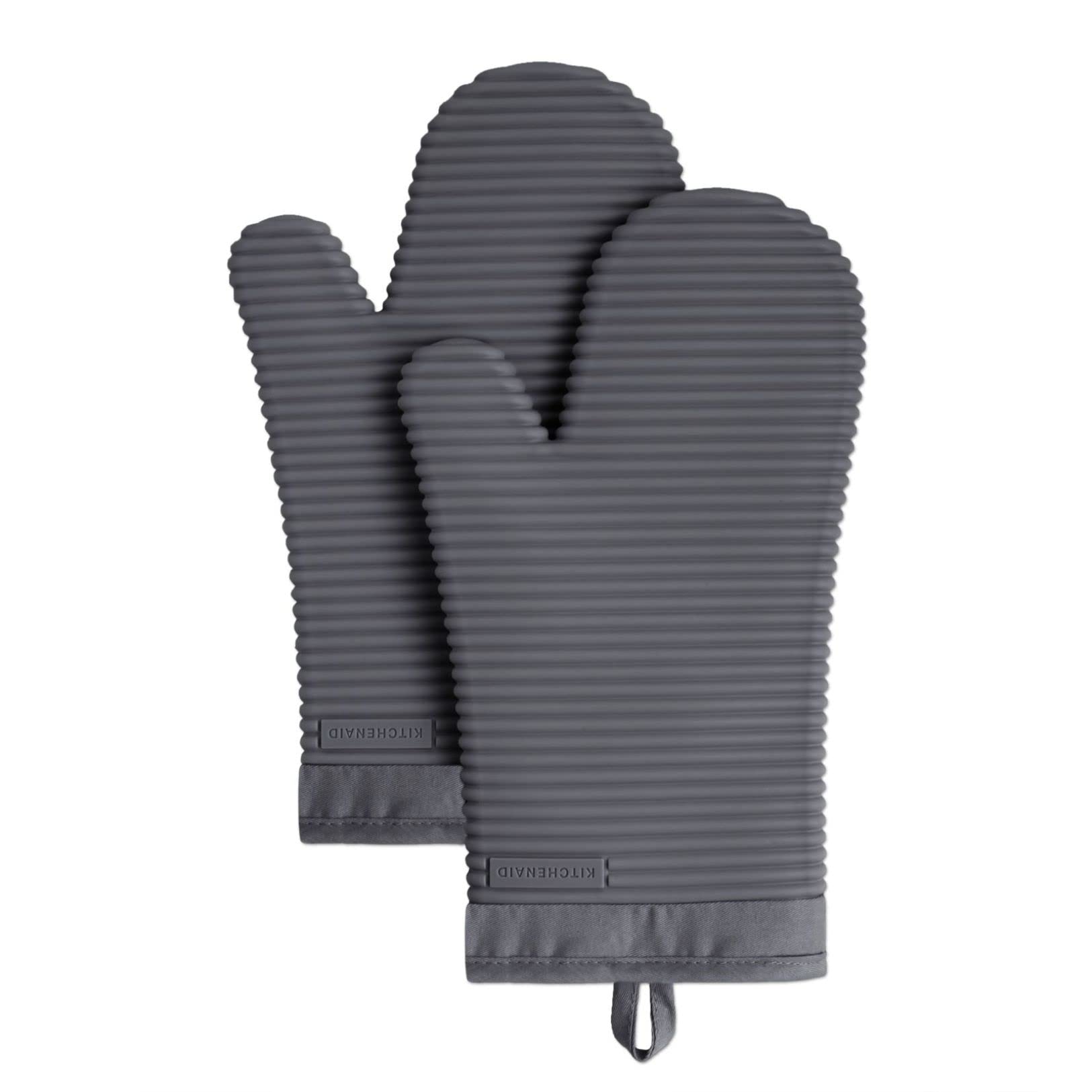 Kitchenaid Ribbed Soft Silicone Oven Mitt Set, Charcoal Grey 2 Count , 7.5''X13''