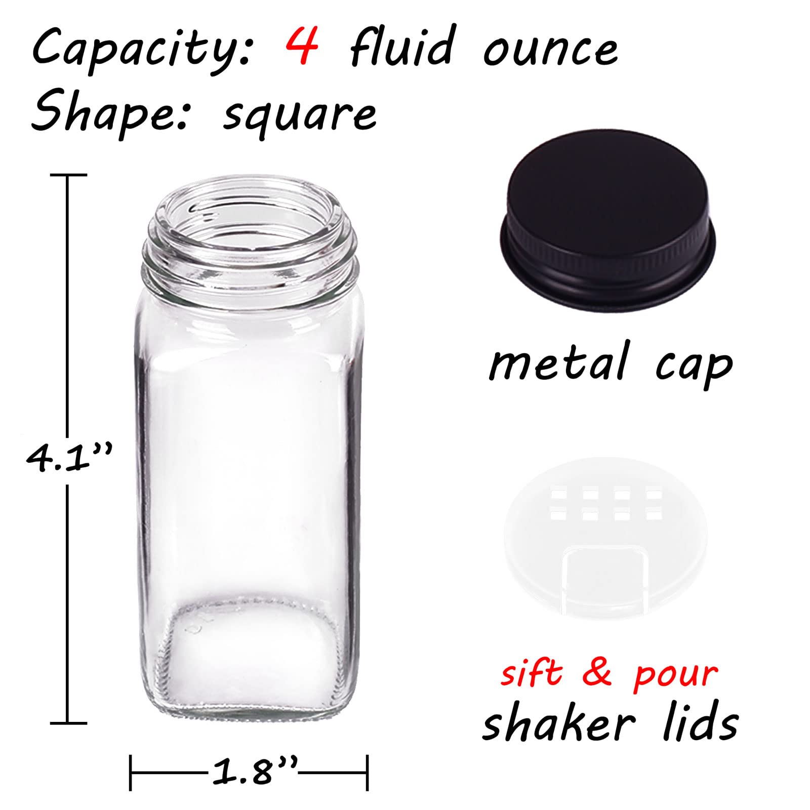 25 Spice Jars With 547 Labels- Glass Spice Jars With Black Metal Caps, 4Oz Empty Spice Containers With Shaker Lids, Funnel, Chal