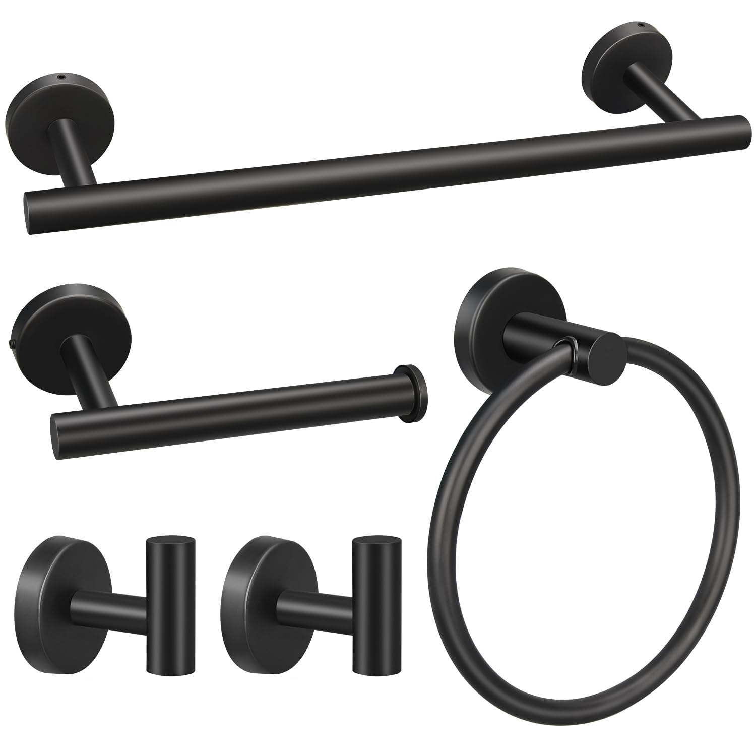 5/10/20pcs Bathroom Hardware Set  Matte Black/Brushed Nickel/Brushed Gold Bathroom Hardware Set  Including 16'' Hand Towel Bars  Toilet Paper Holders  Towel Rings  Robe Towel Hooks (5pcs  Black)
