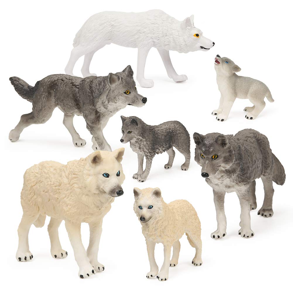 Restcloud 7Pcs Wolf Toy Figurines Set Wolf Animals Figures (Wolf Set B)