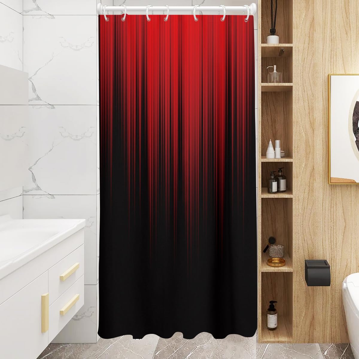 Aatter Red And Black Shower Curtain Ombre Mens Gothic Abstract Boho Adults Bright Stall Small Single Walk In Half Size Dorm Stan