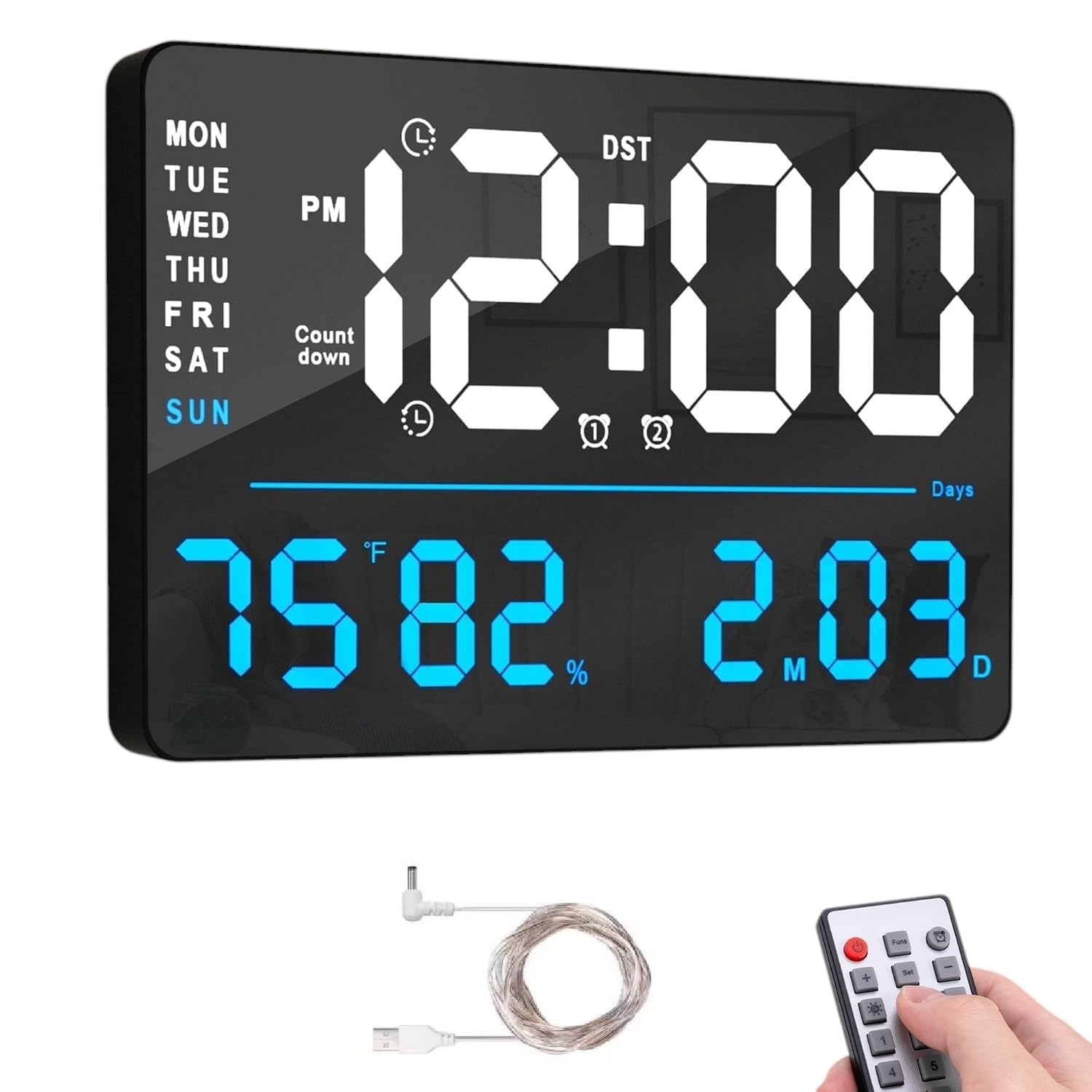 Digital Wall Clock, Digital Clock Large Display, Dual Alarms, Automatic Brightness Dimmer- Easy Track The Time, Date, Day Of Wee