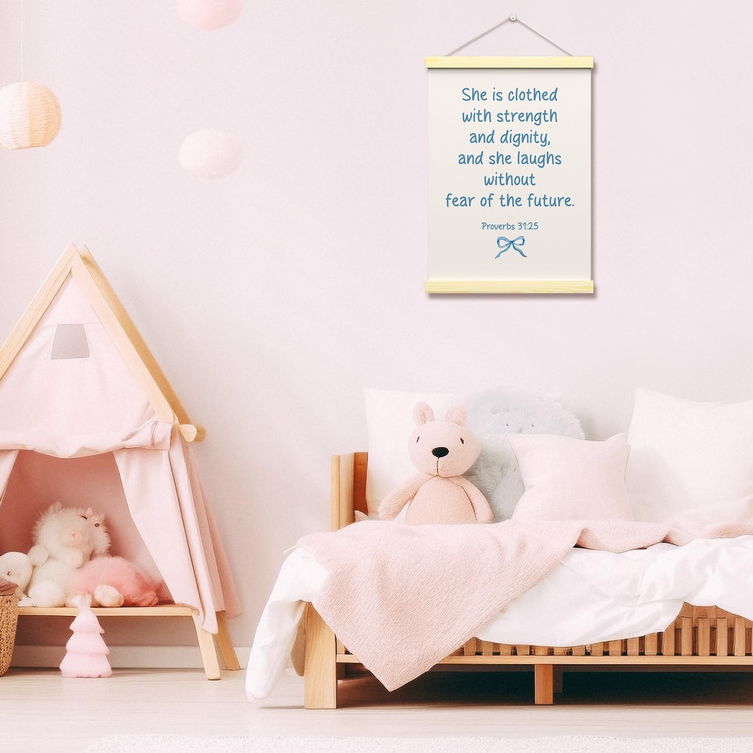 Blue Bow Christian Posters Hanger Frame Girls Room Bedroom Livingroom Home Wall Art Decor Hanging Poster 16x12 Inch Inspirationa