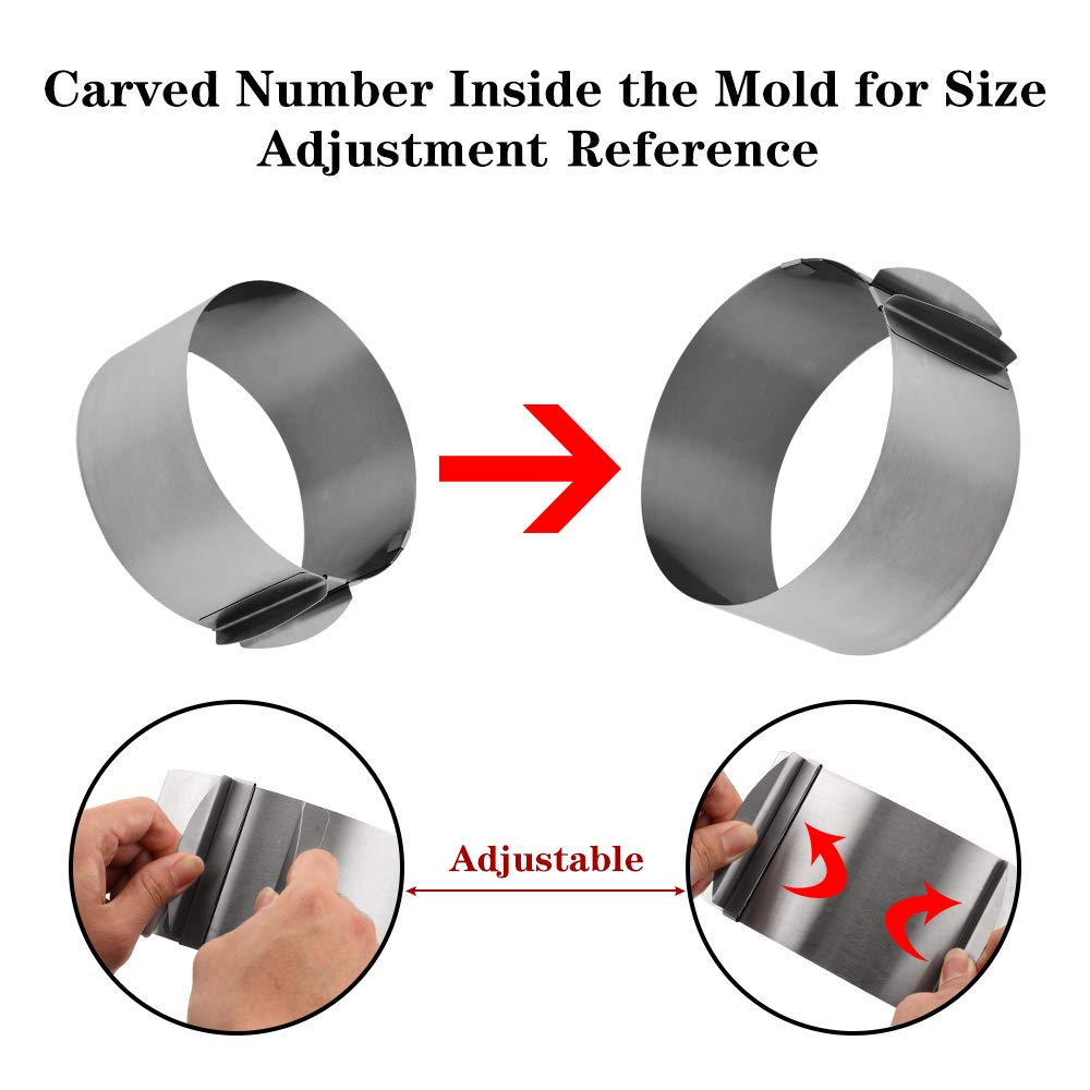 Gutsdoor Adjustable Cake Mold Ring 6-12 Inch Mousse Ring Stainless Steel Cake Mold Set 2-Piece Baking Tool (Square+Round)