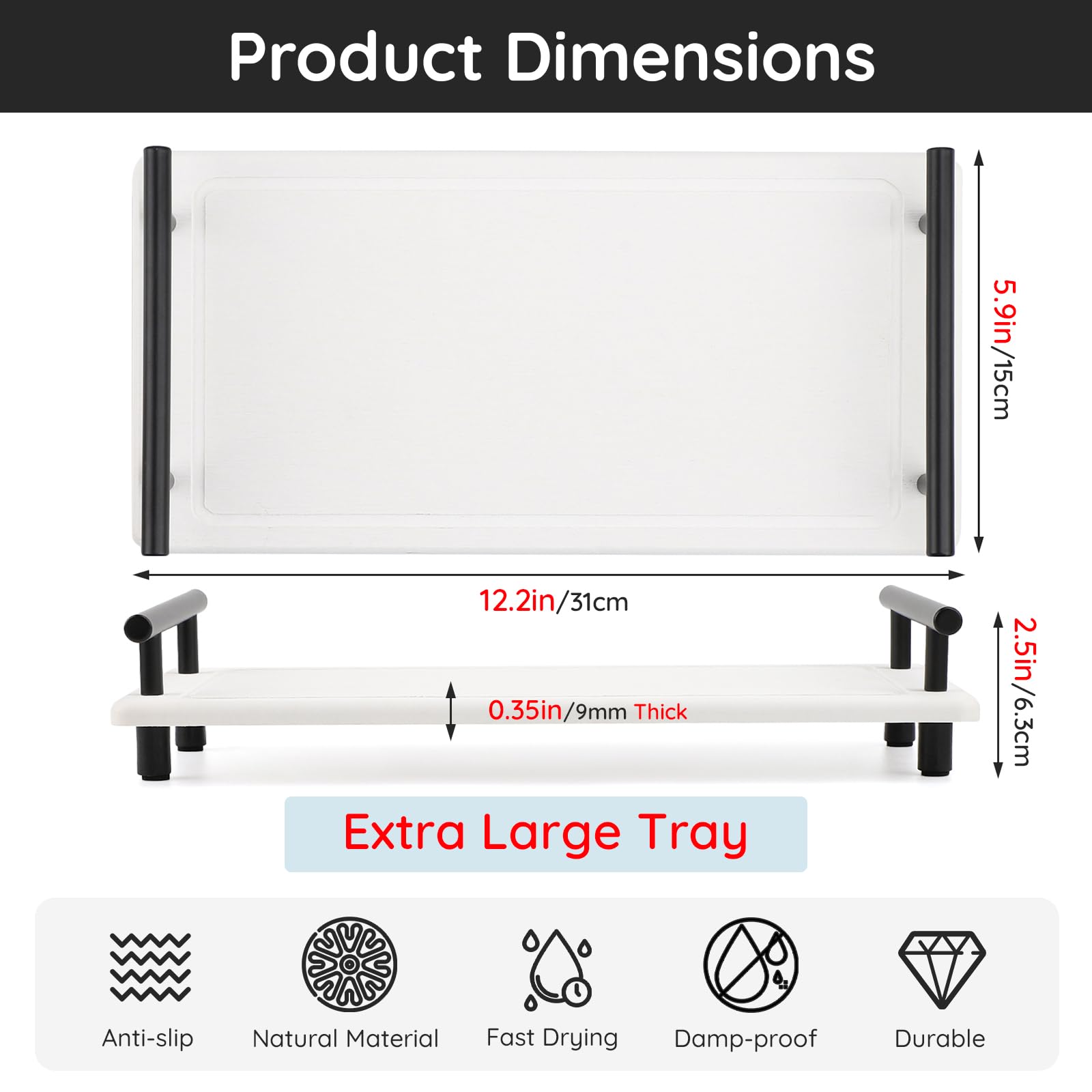 Segbeauty 12X6 Sink Caddy, Large Bathroom Tray Stone Drying Mat With Handle, Fast Drying Diatomaceous Earth Vanity Tray, Water A