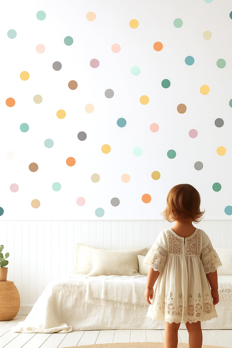 2-inch Polka Dot Wall Decals For Girls Bedroom Featuring 150 Neutral Boho Rainbow Wall Decal Stickers for Wall  Perfect For Boho Nursery and Boho Rainbow Classroom Decor  These Peel an(Boho Rainbow)