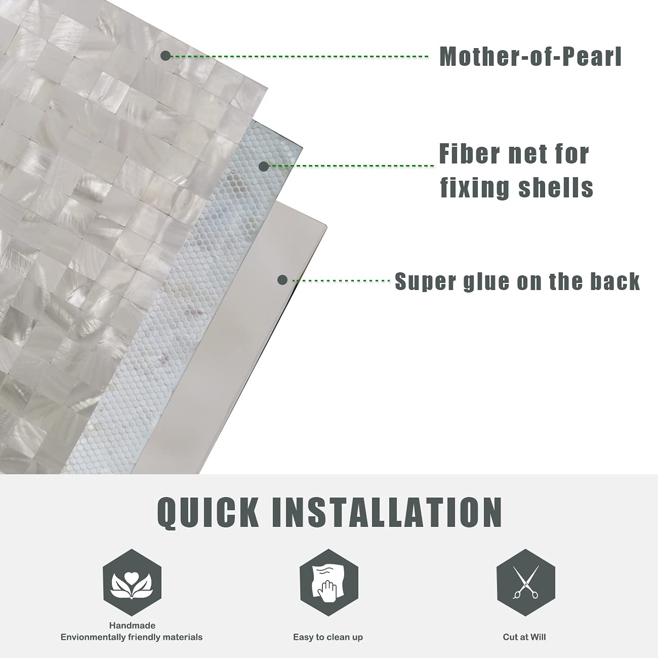 Mother of Pearl Peel and Stick Backsplash MOP Shell Mosaic Subway Tile, for Living Room Background Wall and Kitchen 12In x 12In