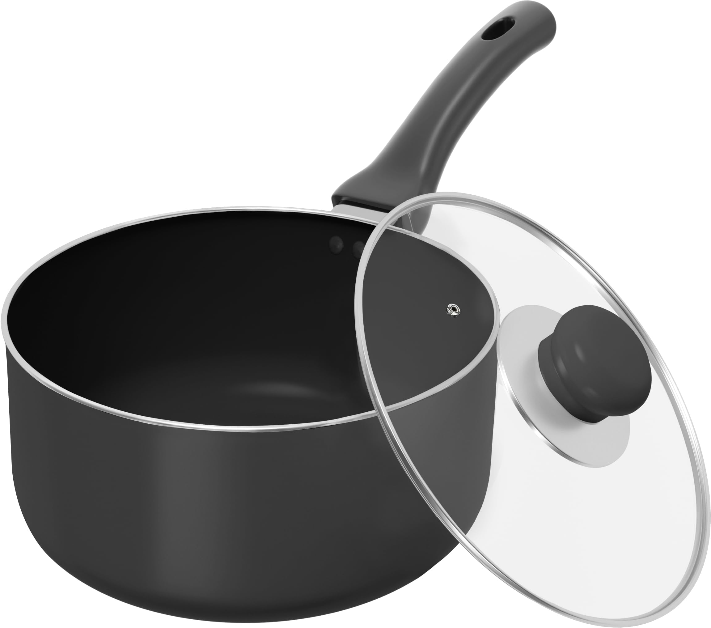 Utopia Kitchen 2 Quart Nonstick Saucepan With Glass Lid Bakelite Handle Induction Bottom Pot And Pan (Grey - Black)