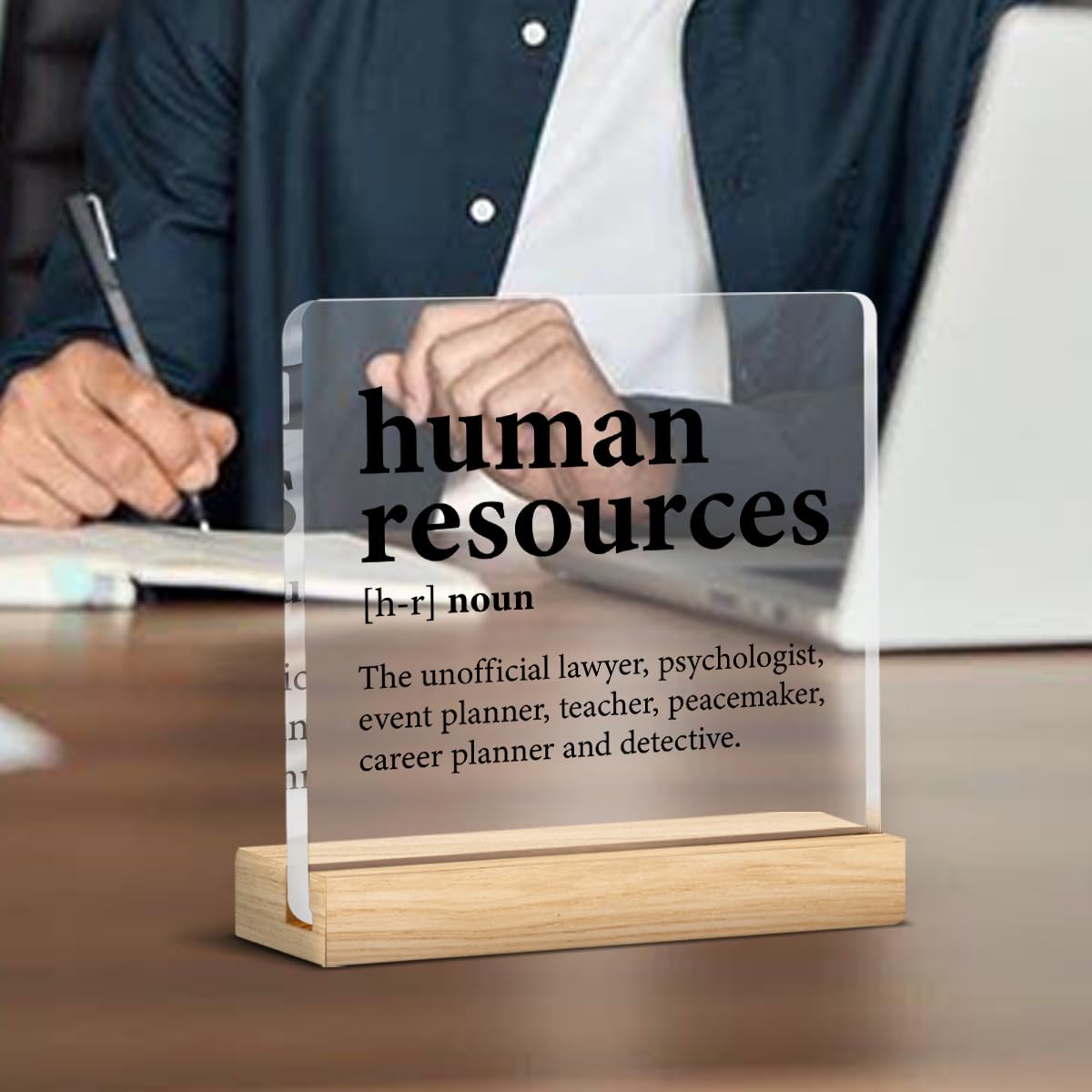 Human Resources Gifts for Women Men, HR Office Gifts, Human Resources Definition Clear Acrylic Desk Decorative Sign for Home Off
