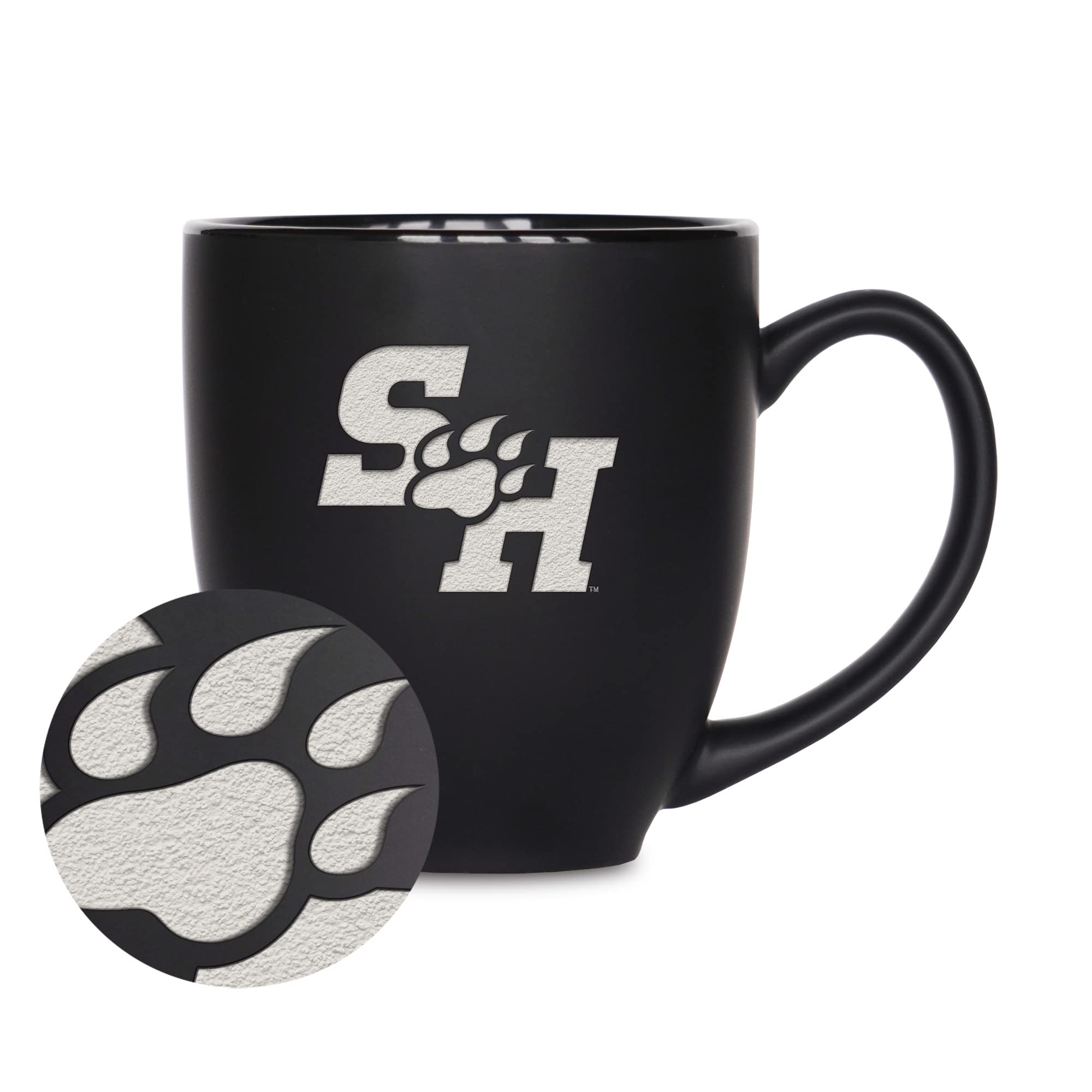 Rico Industries NCAA Sam Houston State Bearkats Main 15oz Laser Engraved Matte Black Ceramic Bistro Mug - For Hot or Cold Drinks