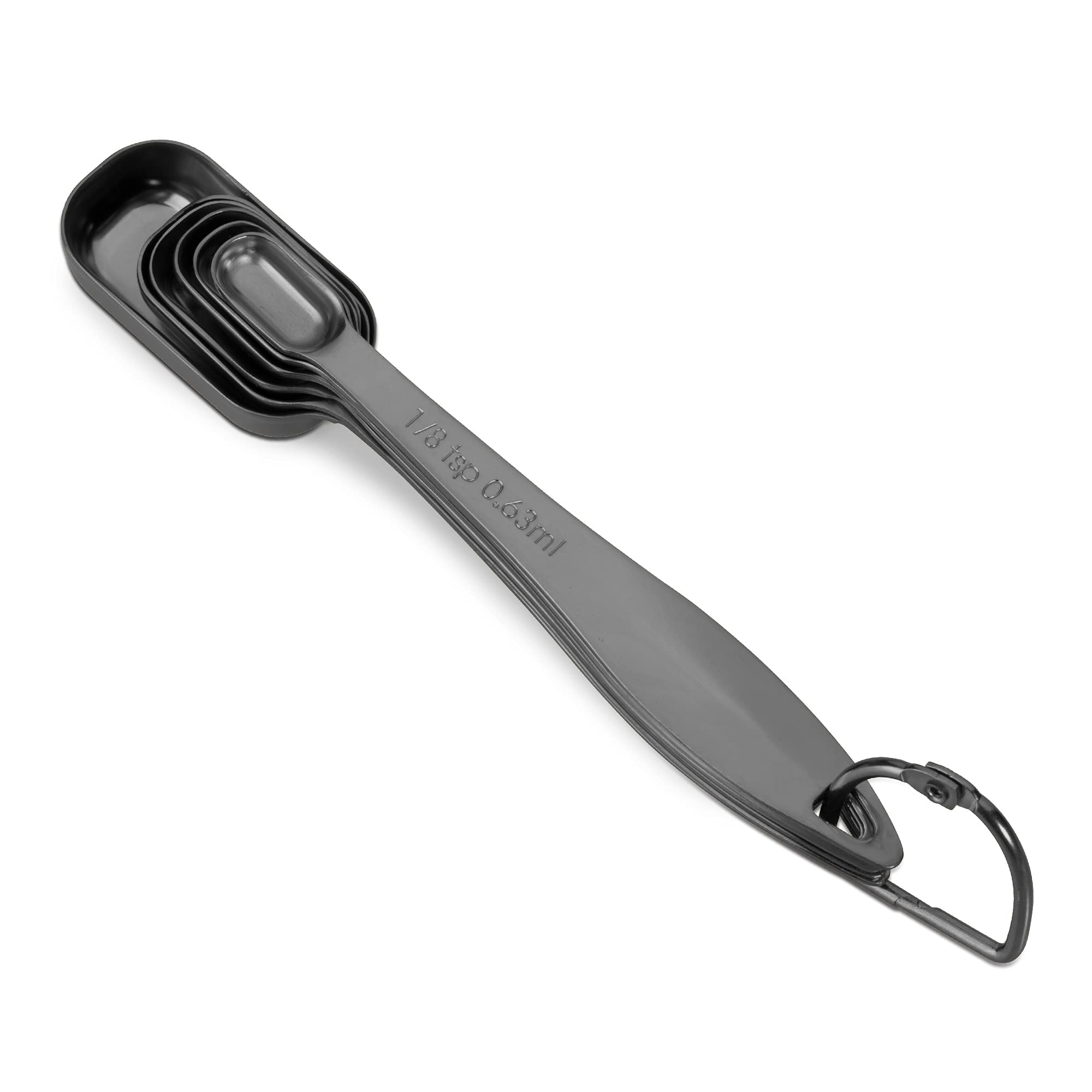 Accurate 18/8 Stainless Steel Measuring Spoons, Heavy Duty Good Handle Set Of 6 Measuring Spoon With Ring Connector, Dark Grey