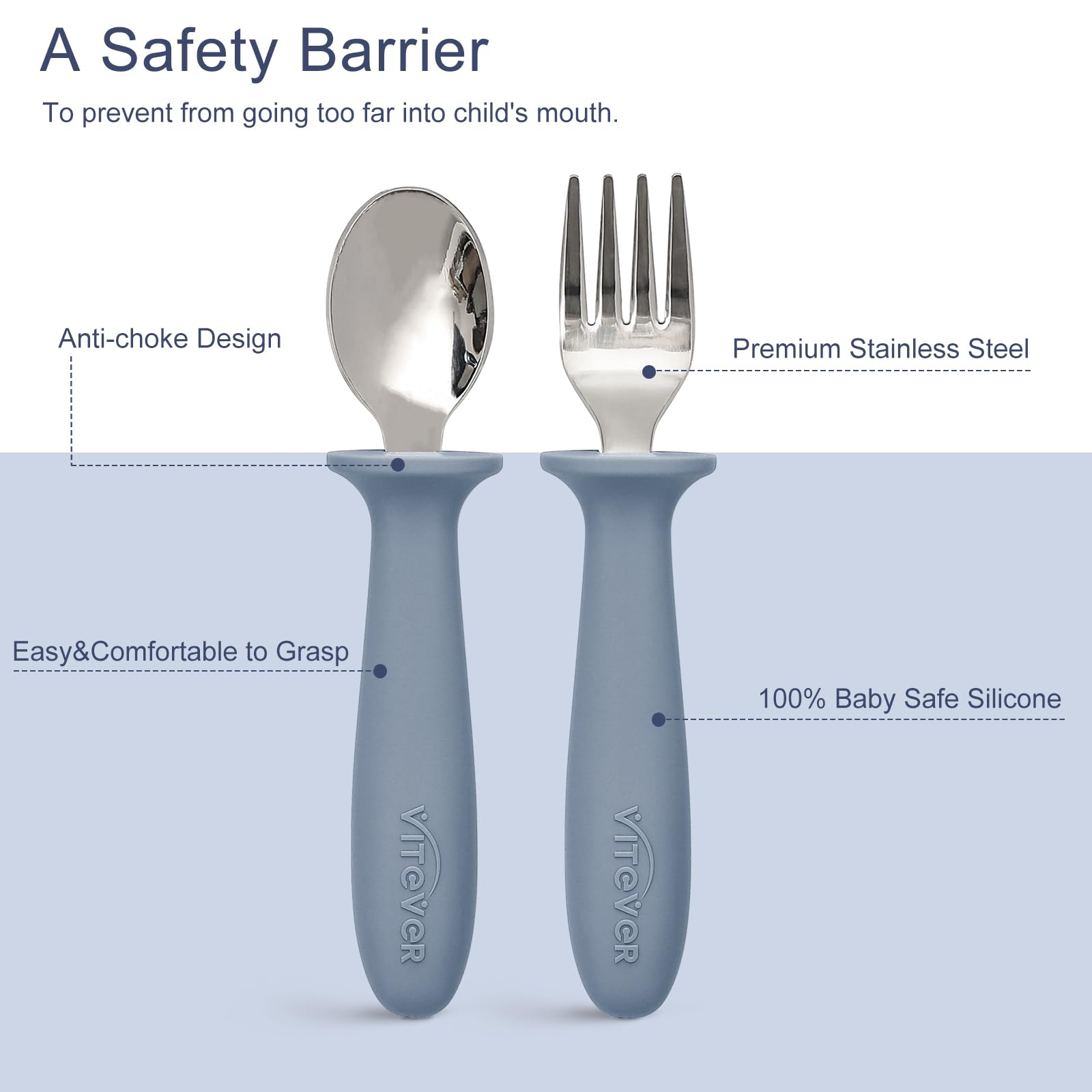 6 Pieces Toddler Utensils, Kids Safe Spoons and Forks, Children Silverware Set with Silicone Handle, 18/8 Stainless Steel, Food-