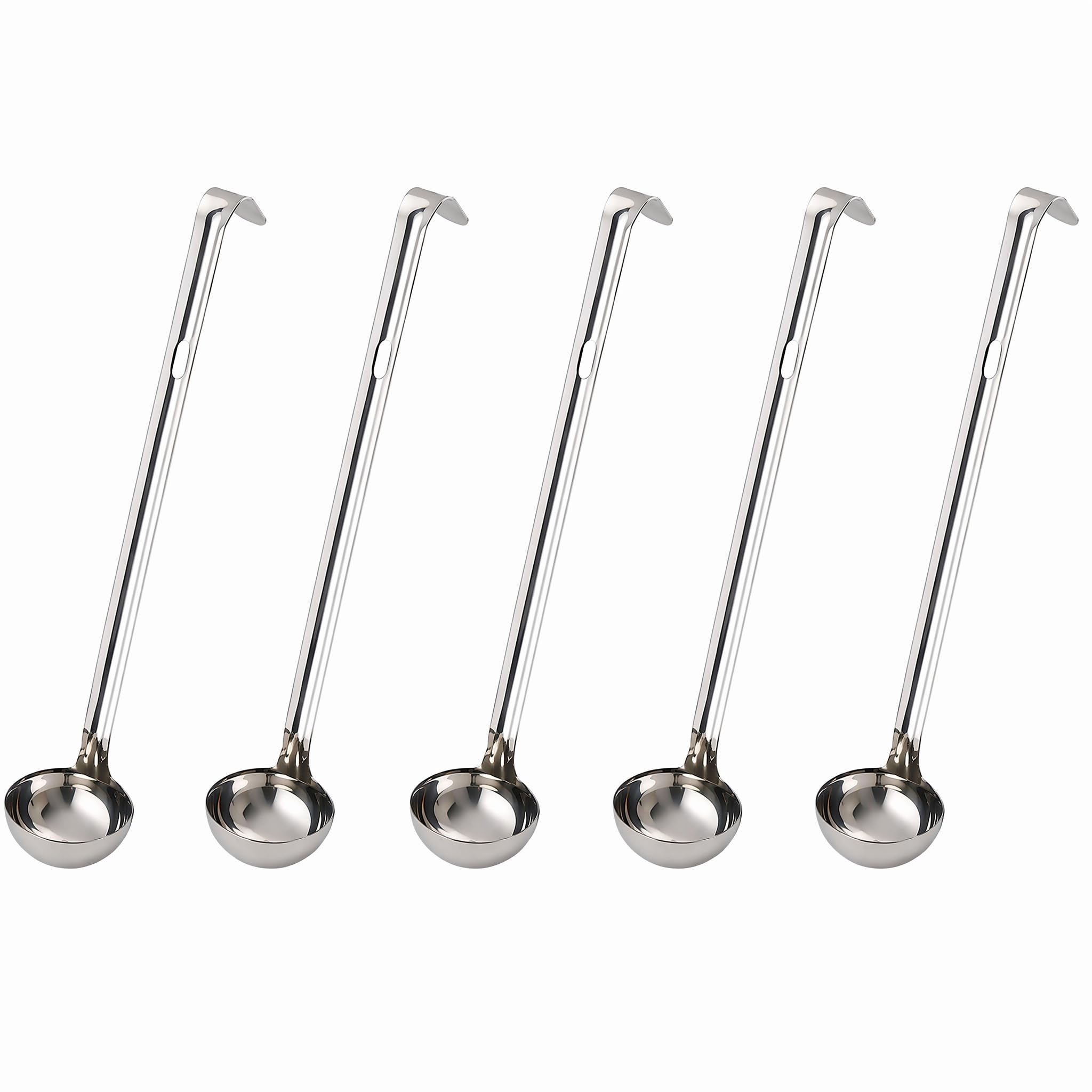 Enodny 5Pcs 1 oz Stainless Steel Ladles with Hooks for Kitchen