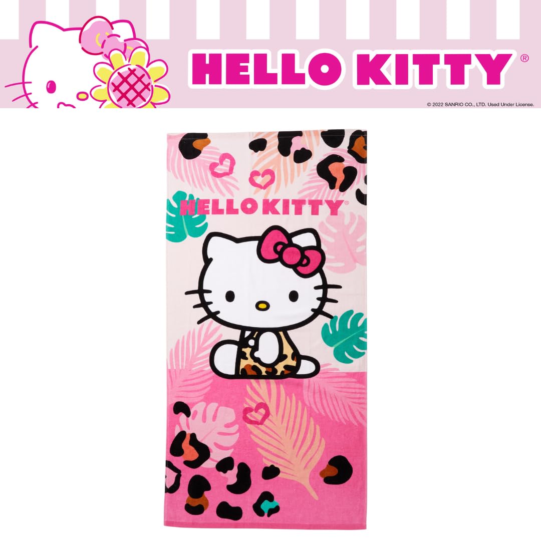 Franco Hello Kitty Kids Bath/Pool/Beach Soft Absorbent Cotton Terry Towel With Washcloth 2 Piece Set, 50 In X 25 In, (Officially