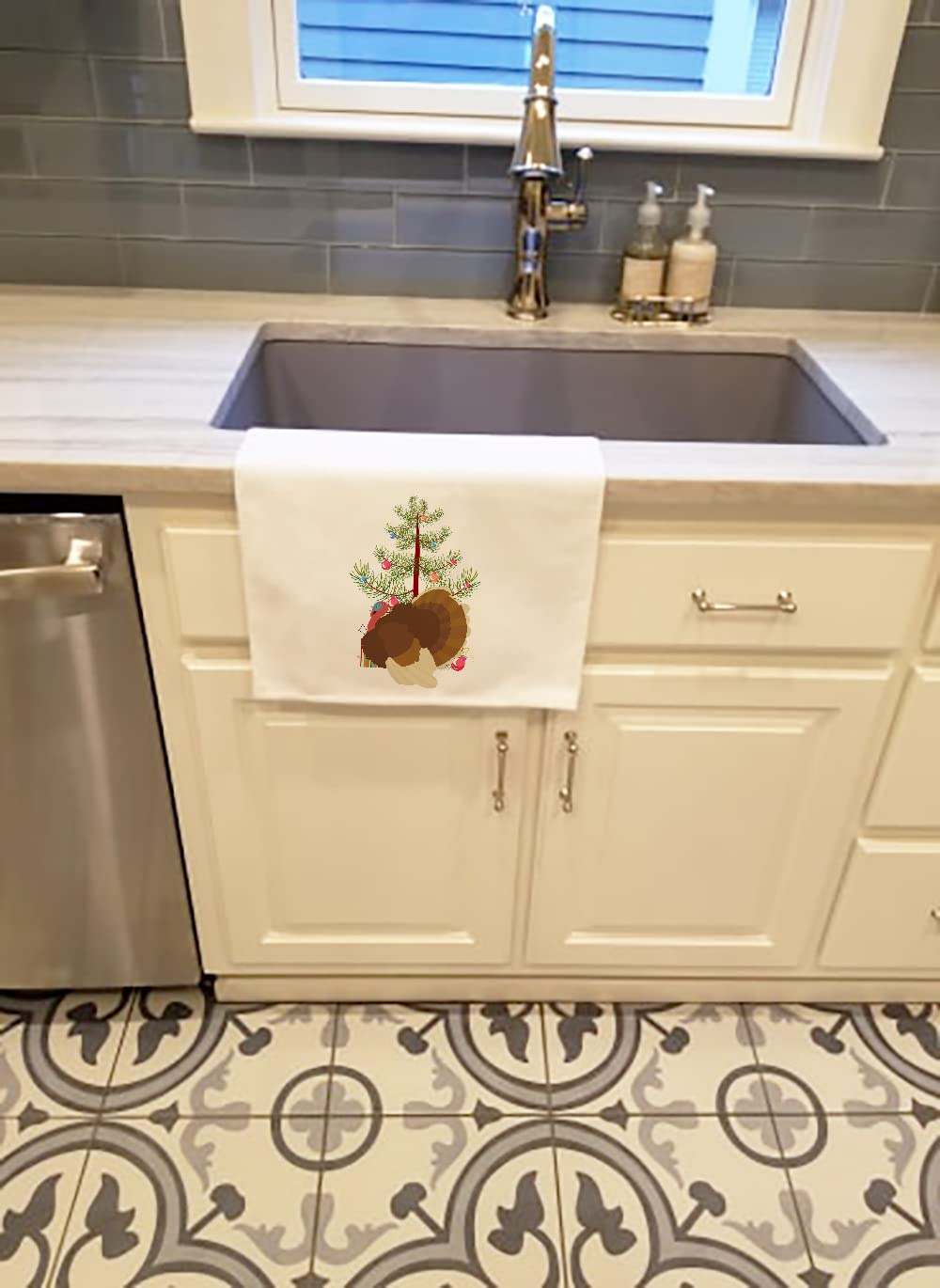 French Turkey Dindon Christmas White Kitchen Towel Set of 2
