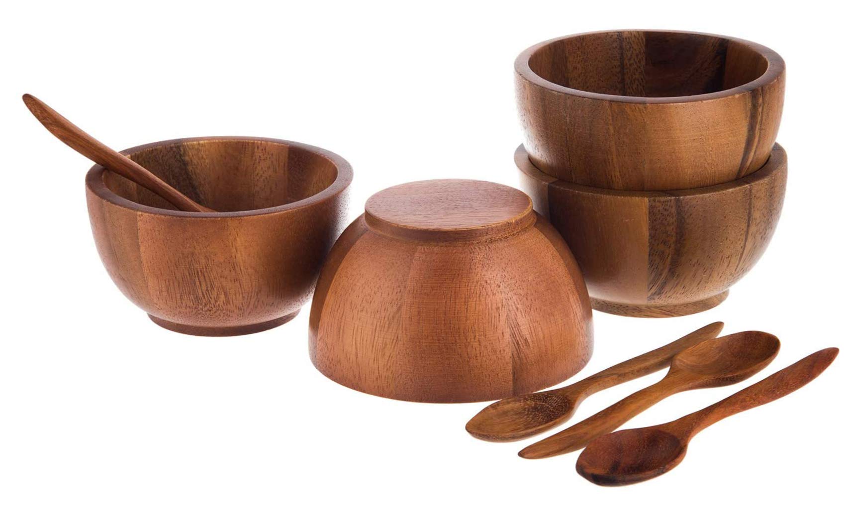 Bestysuperstore Acacia 5'' Round Wooden Bowls, Small Wood Bowl For Soup, Side Dish, Salad Dressing, Dip Sauce, Nuts, Candy, Frui