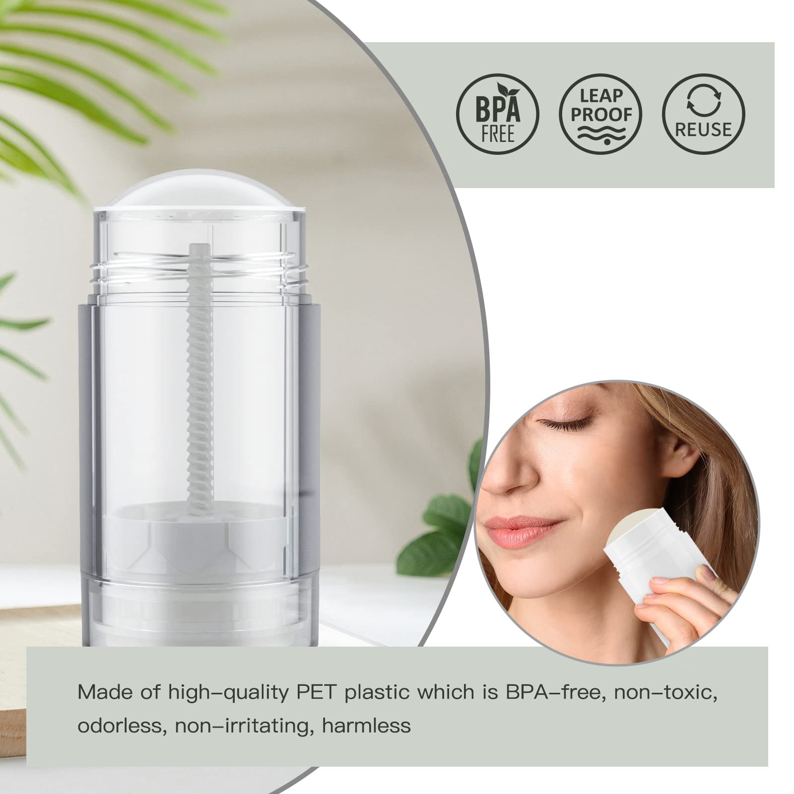 Tekson 2.5Oz Empty Refillable Deodorant Containers, 3Pcs Twist-Up Containers Tubes, Empty Balm Travel For Lotion Stick