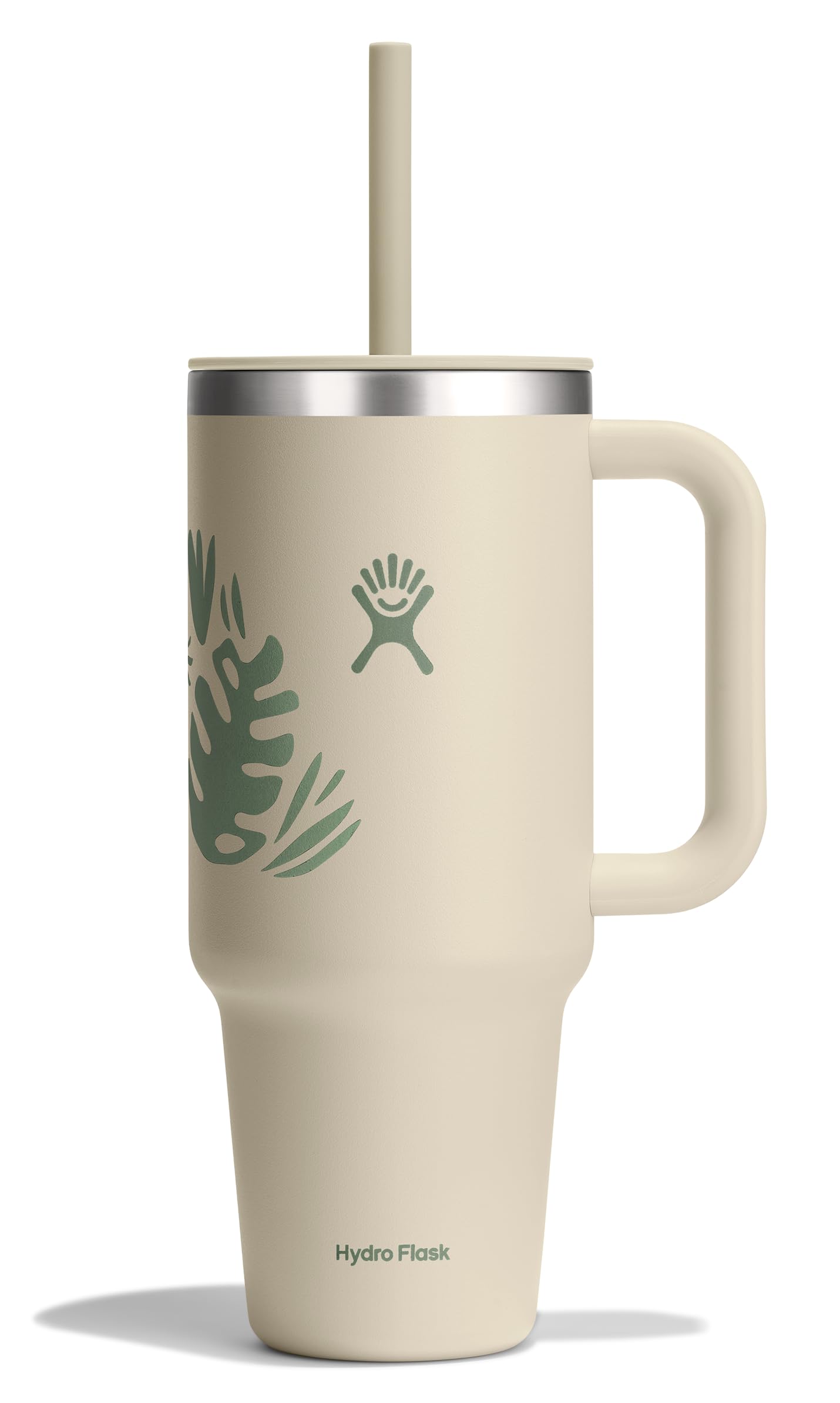 Hydro Flask Travel Tumbler with Handle, Lid and Straw - Insulated Stainless Steel in 40 Oz Botanical Bliss Coconut