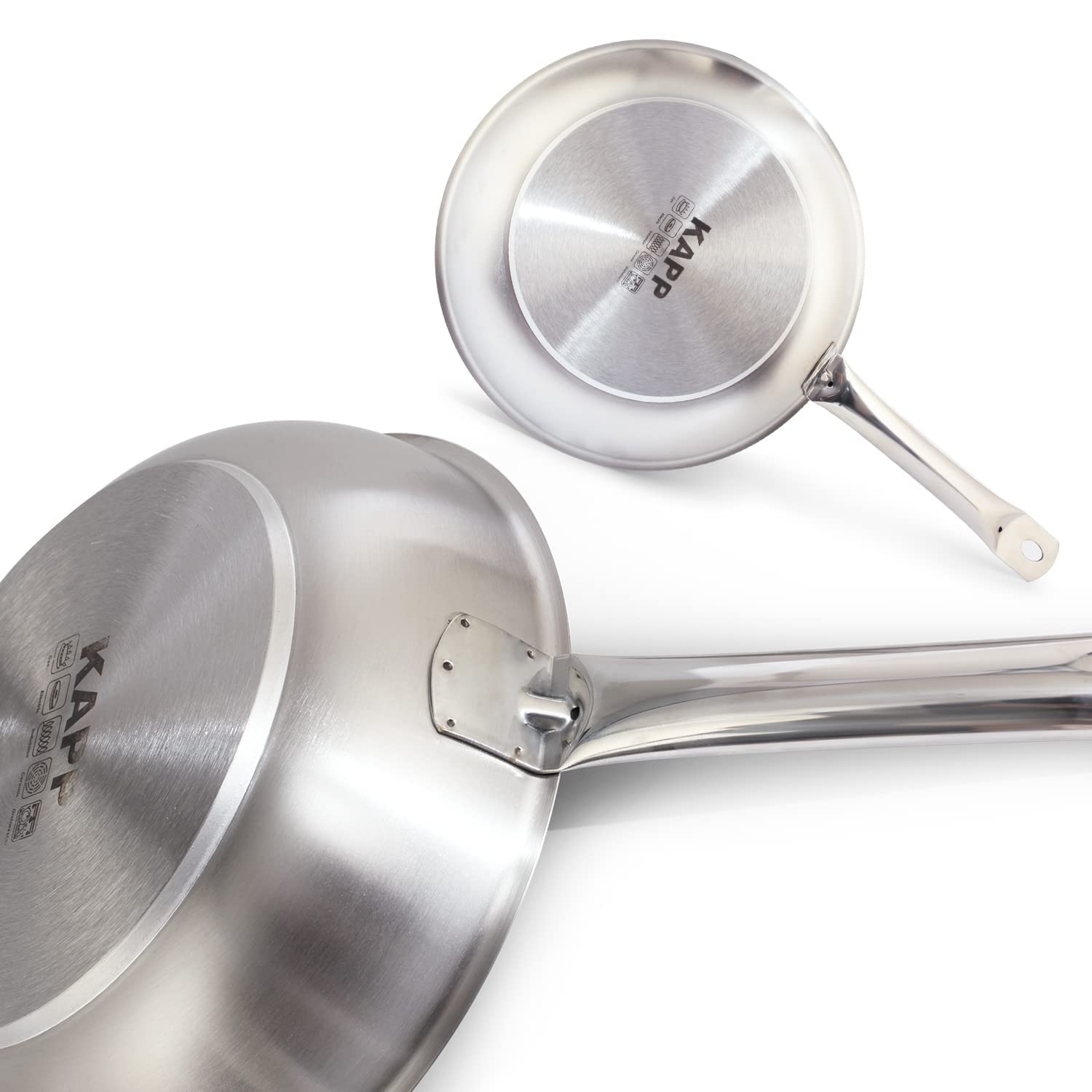 Kapp Frying Pan/Triply Stainless Steel Skillet/Fry Pan With Long And Stay Cool Handle, 9.4 Inch, Silver
