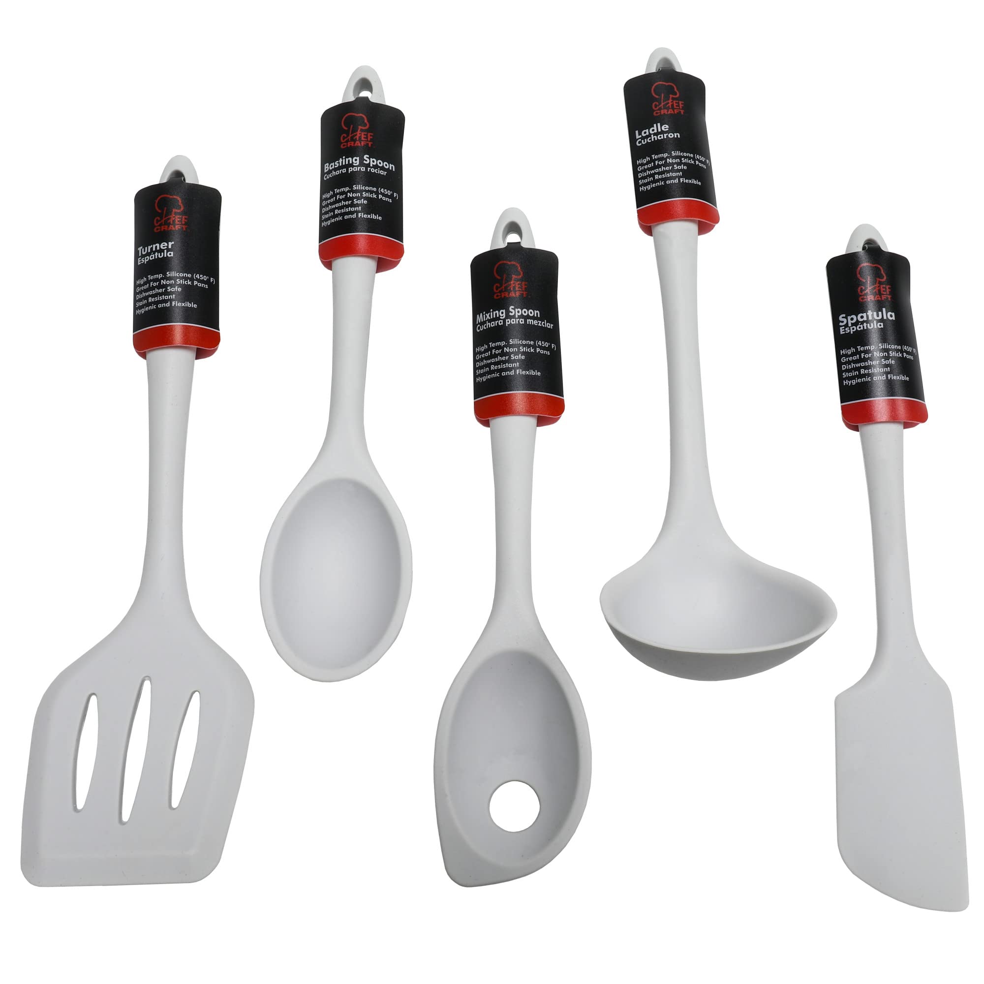 Chef Craft Premium Silicone Kitchen Tool And Utensil, 5 Piece Set, Gray