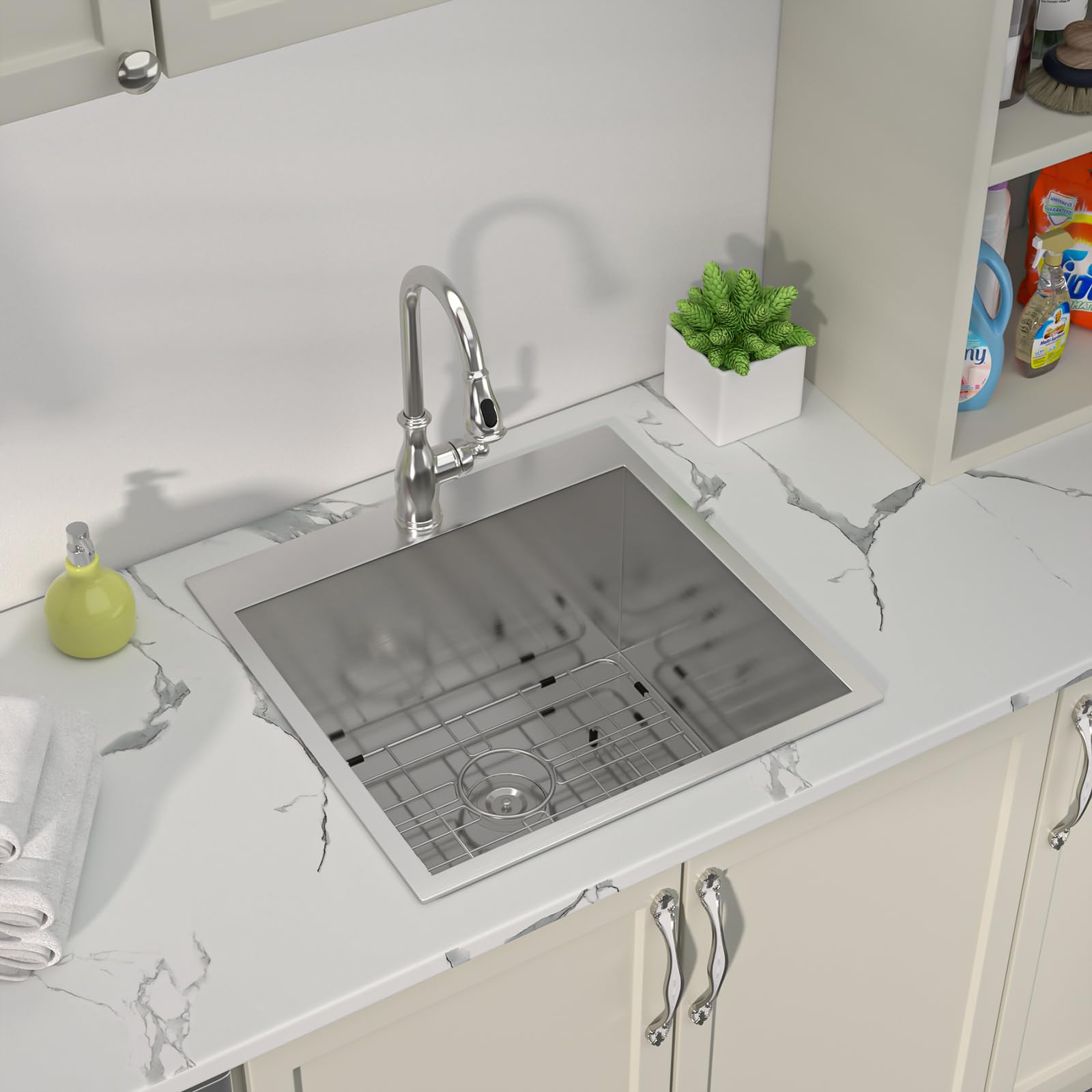 Sarlai 12 Inch Deep Drop In Laundry Sink - 25X 22 Laundry Utility Sink Drop In Topmount Single Bowl 16 Gauge Stainless Steel Abo