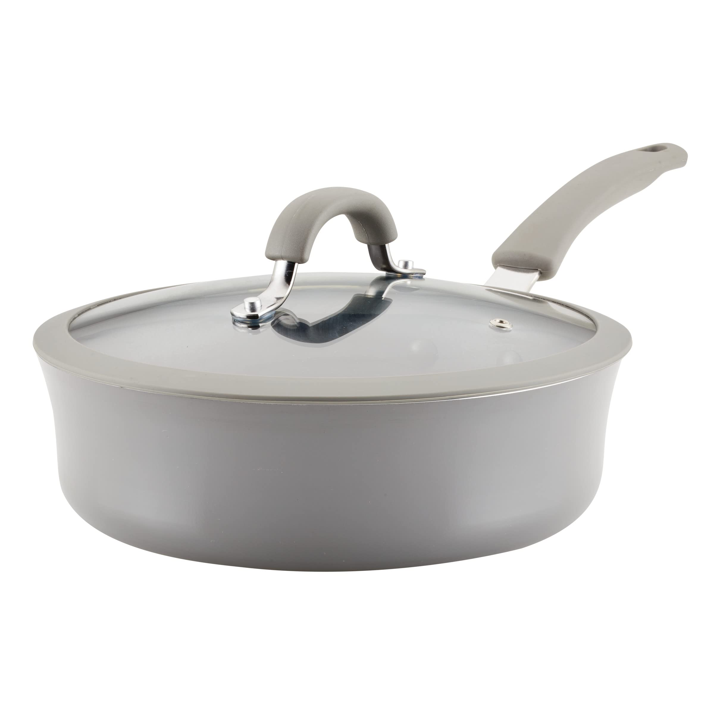 Rachael Ray Cook + Create Nonstick Saut   Pan with Lid, 3 Quart, Gray
