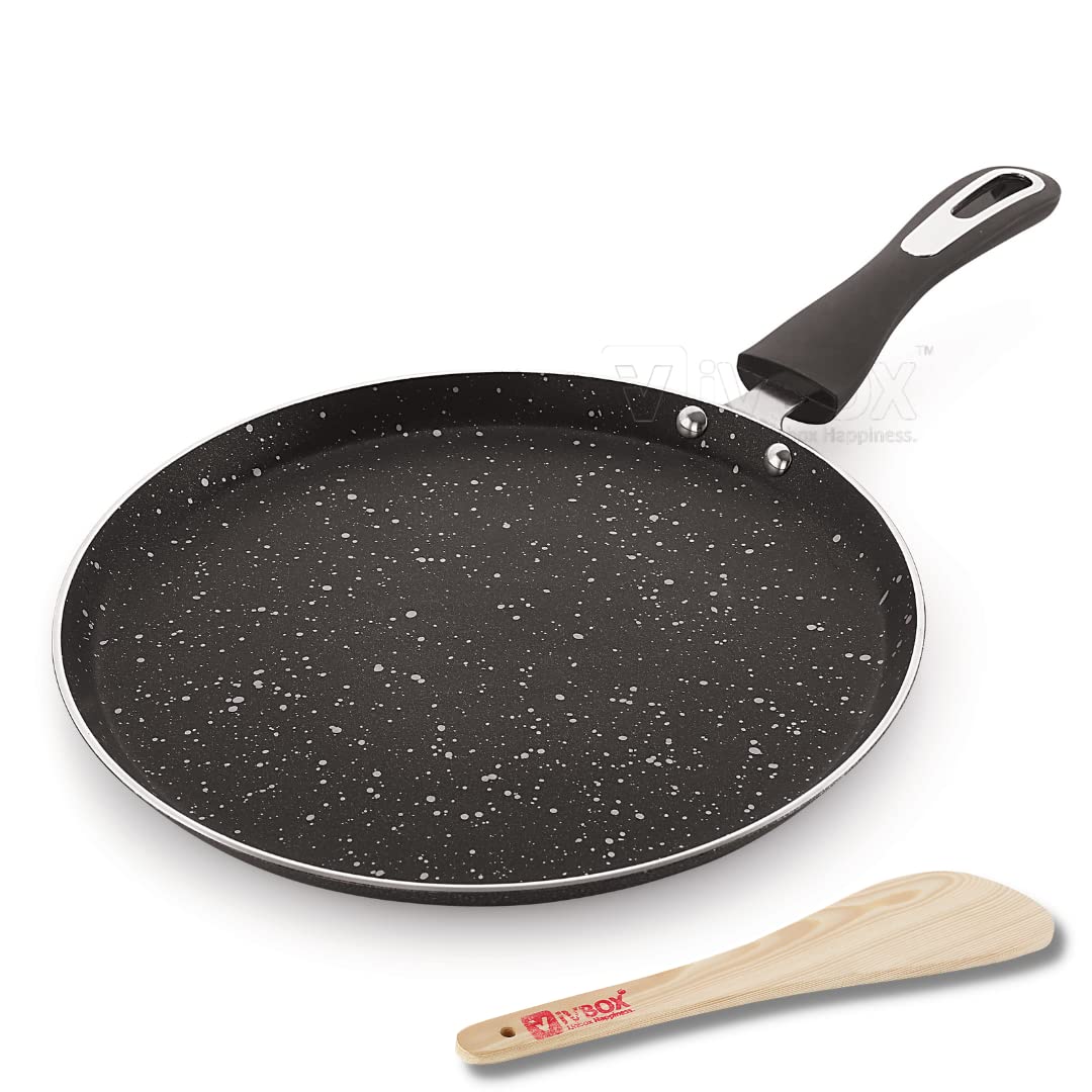 ivbox Omega-Pro Granite Dosa Tawa 3mm-Thick Non Stick (Induction and Gas Stove Compatible), 280 mm, Aluminium, Black