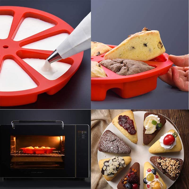 Xizhi 2 Pack Silicone Baking Molds, Triangle Cake Pan Diy/8 Cavity Silicone Scone Pan/Cakes Slices Mold/Pizza Baking Molds/Bread