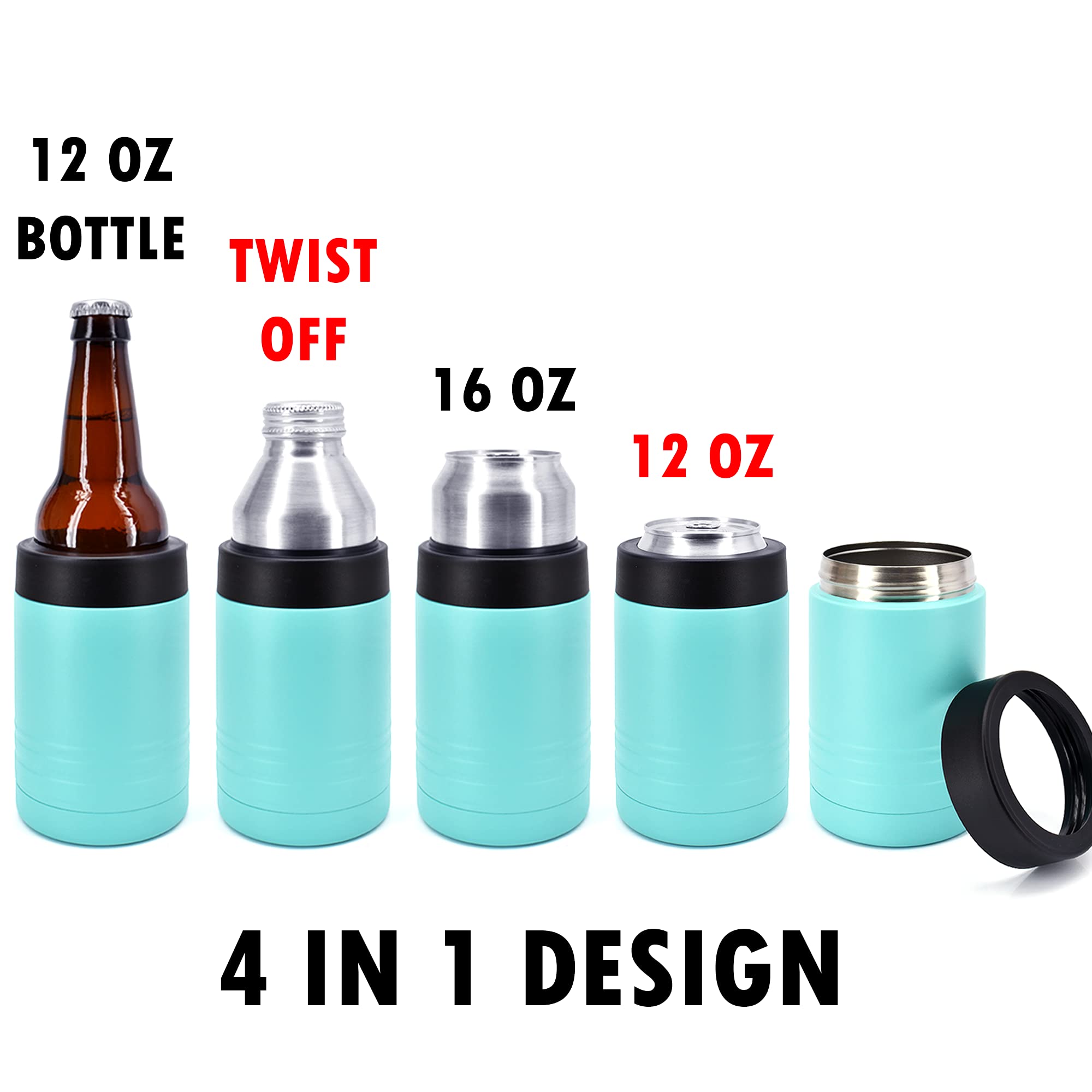 4-In-1 Stainless Steel 12 Oz Double Wall Vacuum Insulated Can Or Bottle Cooler Keeps Beverage Cold For Hours - Also Fits 16 Oz C