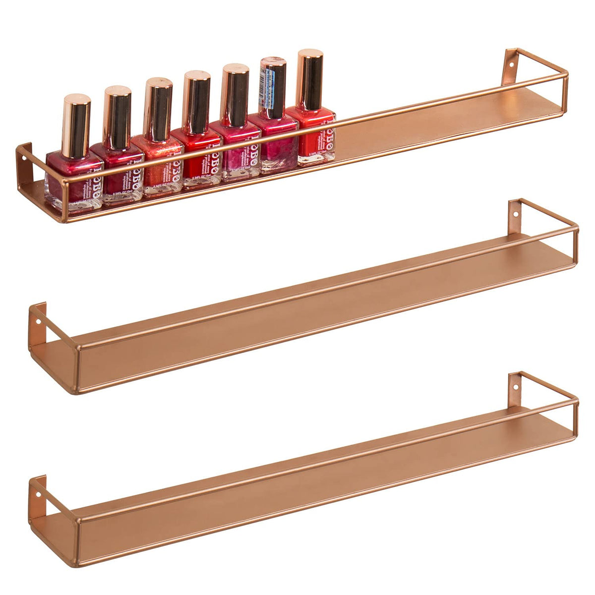MyGift Set of 3 Wall-Mounted Black Metal Nail Polish and Essential Oils Display Shelves, Kitchen Spice Jars Rack
