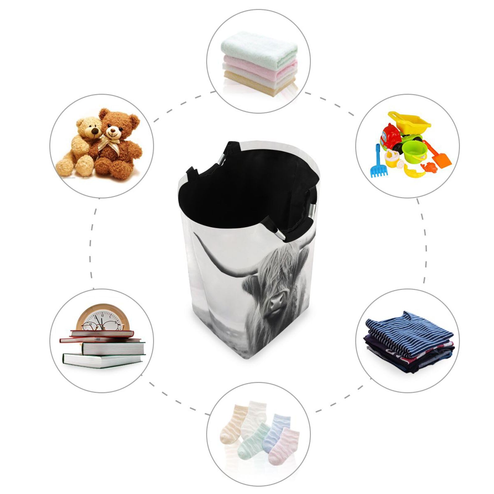 Blueangle Funny Scottish Highland Cow Laundry Basket Collapsible Oxford Fabric Laundry Hamper Foldable Clothes Laundry Bag With