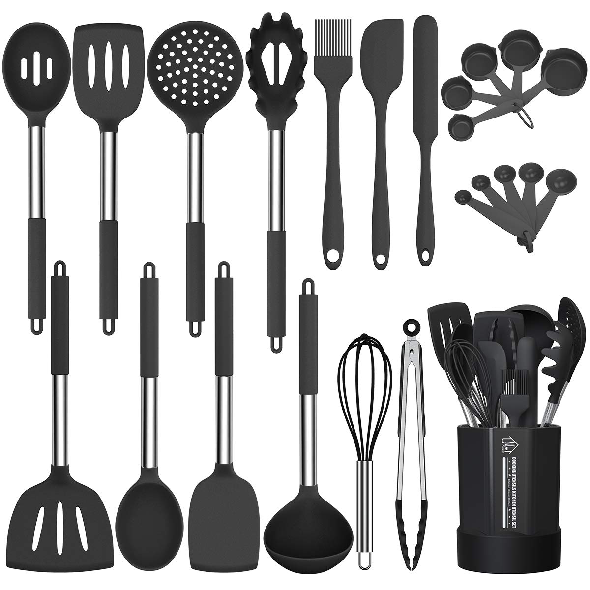 Silicone Cooking Utensil Set, Fungun Non-Stick Kitchen Utensil 24 Pcs Cooking Utensils Set, Heat Resistant Cookware, Silicone Ki