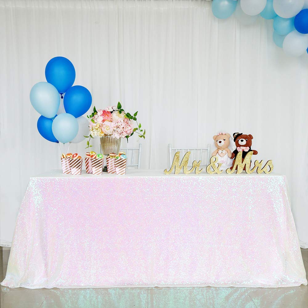 B-COOL Iridescent Sequin Tablecloth 50x80inch Sparkly Glitter Tablecloth Wedding Table Skirts Shiny Fabric Rectangle Decorations
