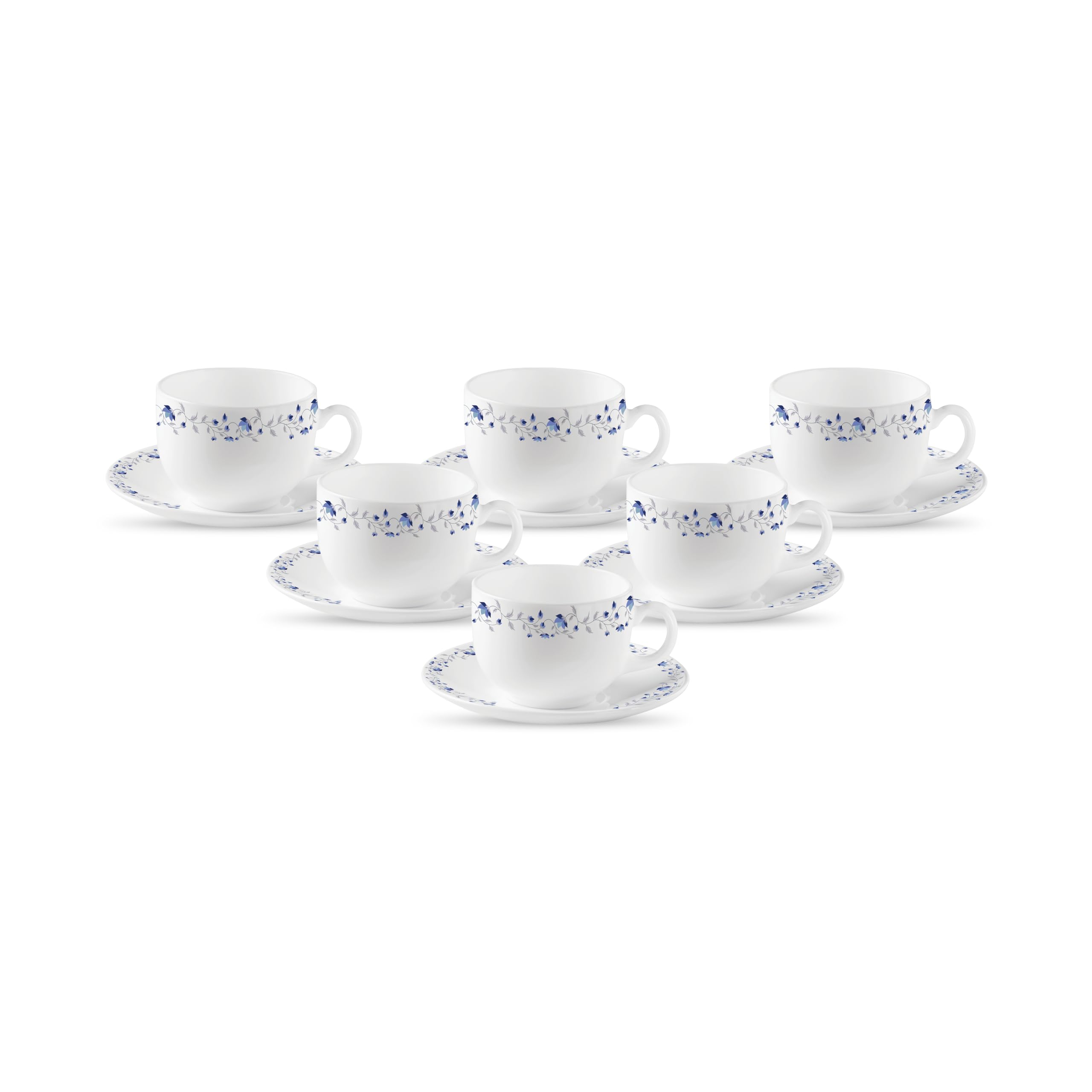 La Opala Diva, Opal Glass Crockery | Cup & Saucer Iris Regular, Set Of 12 | Blue Mystique, 160 Ml | For Tea & Coffee | Microwave