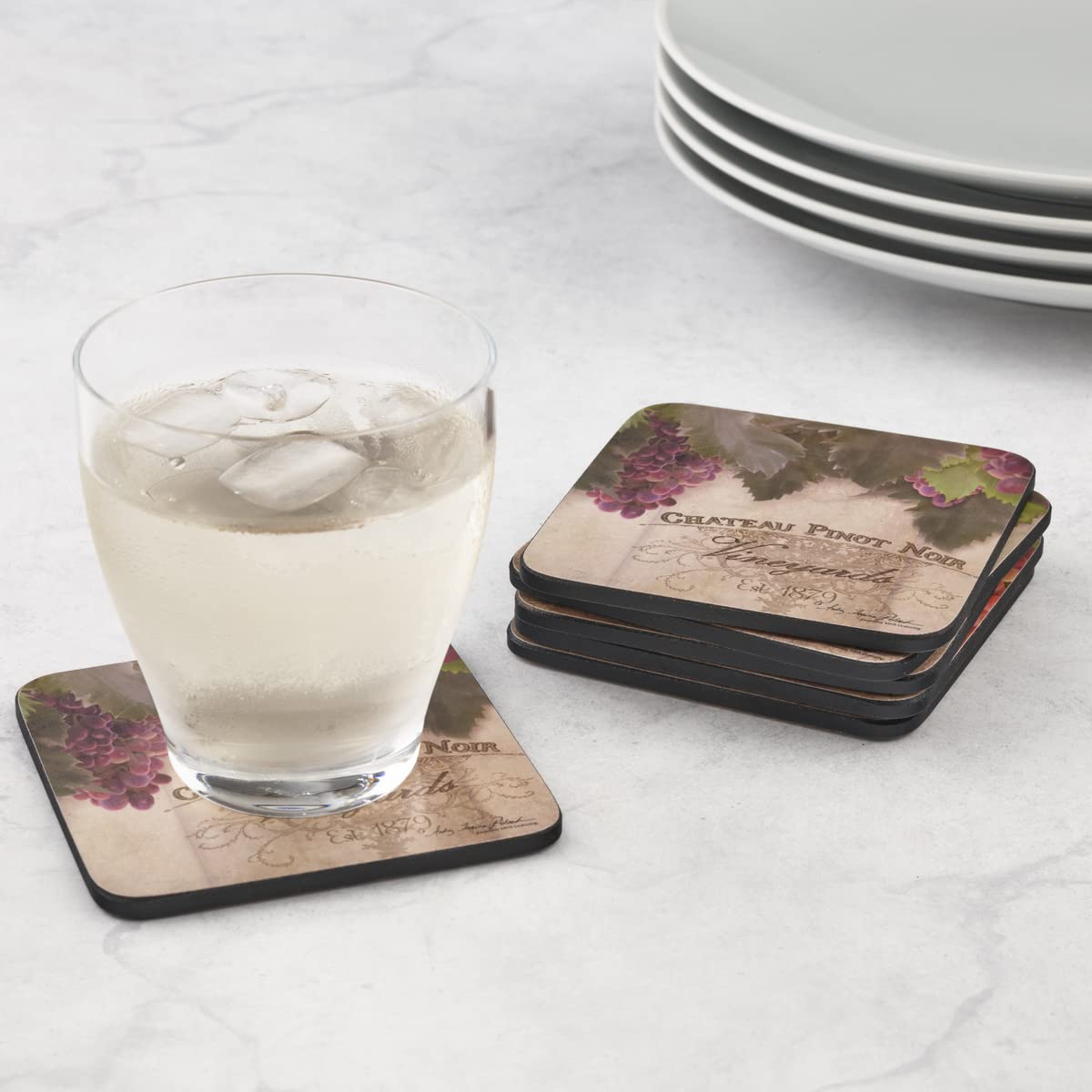 Pimpernel Tuscan Vineyard Collection Coasters | Set Of 6 | Cork Backed Board | Heat And Stain Resistant | Drinks Coaster For Tab