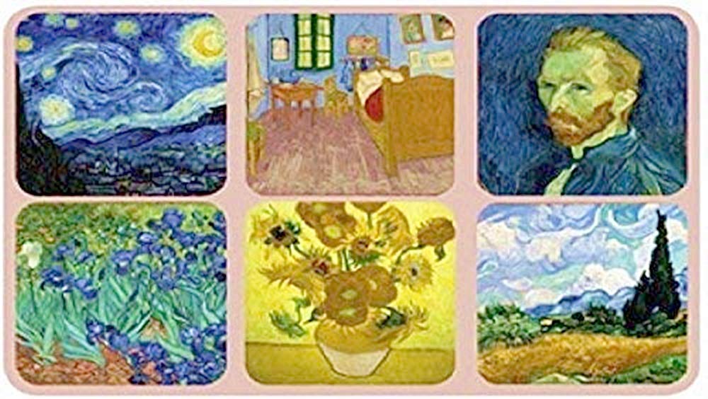 Coasters - Set Of 6 Assorted Images By Van Gogh, Cork Backed, Hardboard