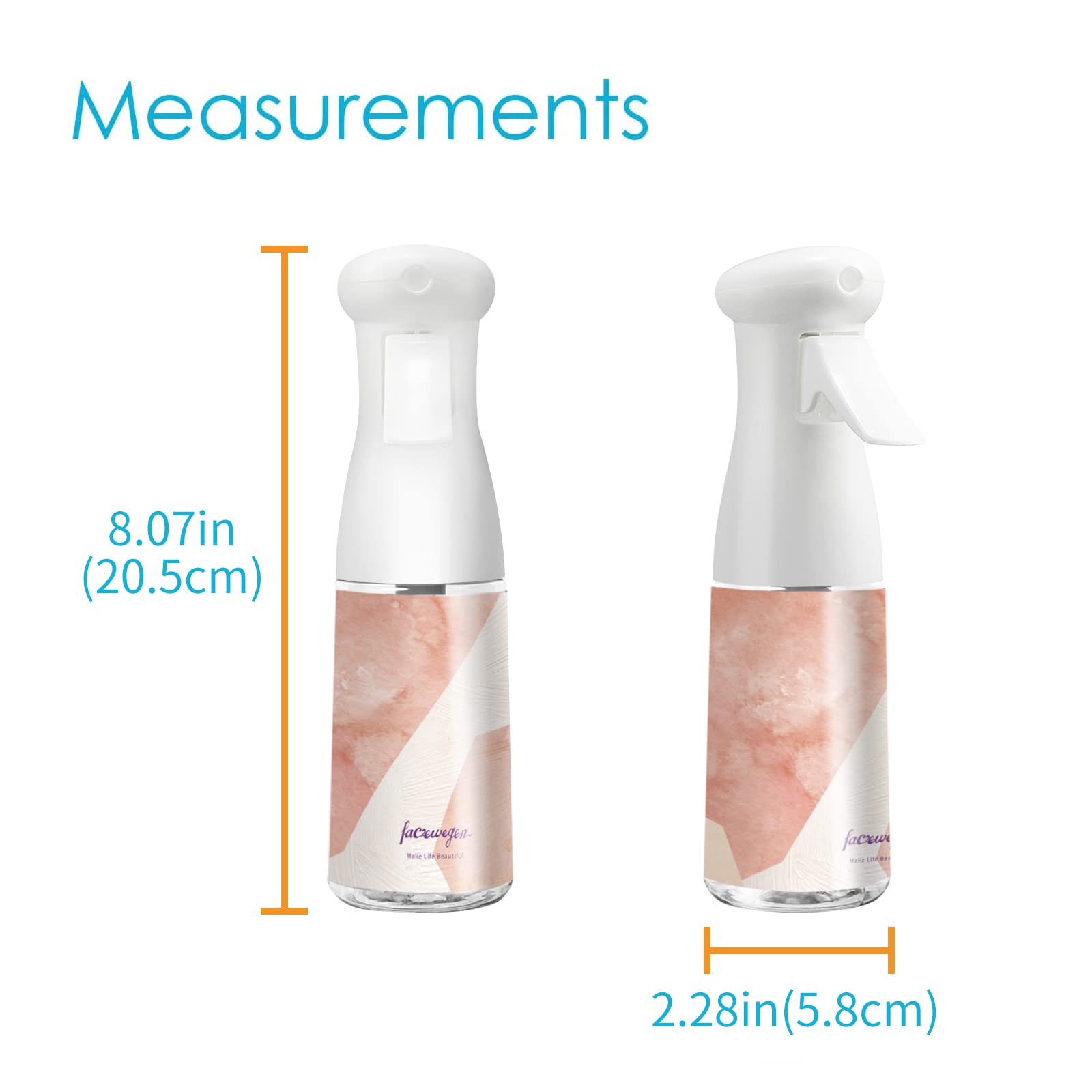 Facewegen Hair Spray Bottle Continuous Mist Spray Bottle Refillable Plastic Fine Spraying Bottle For Hair Styling, Plants, Clean