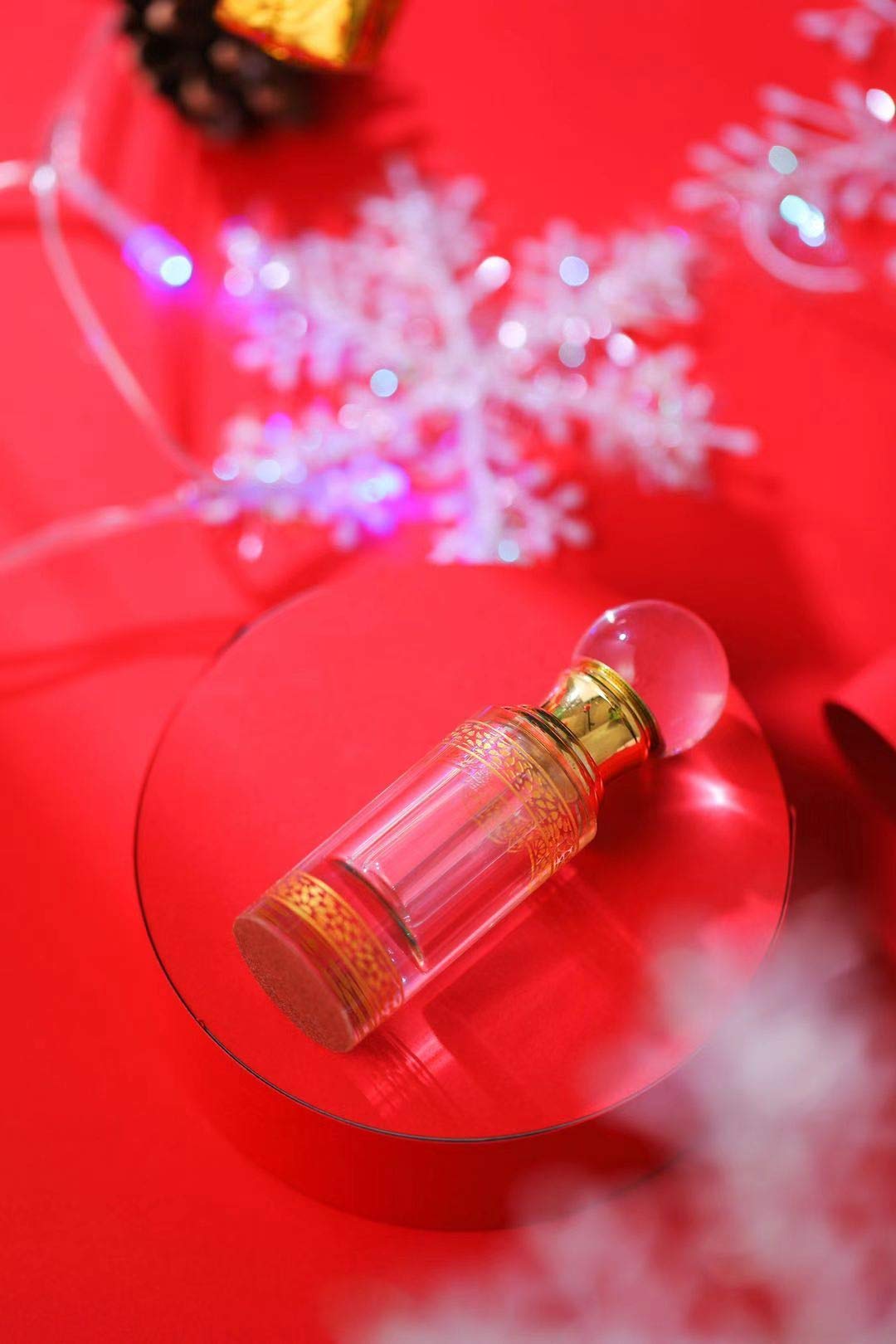KECHU Tiny Empty Crystal Perfume Bottle Refillable Glass Contianer Round Style 3ml Golden Gifts