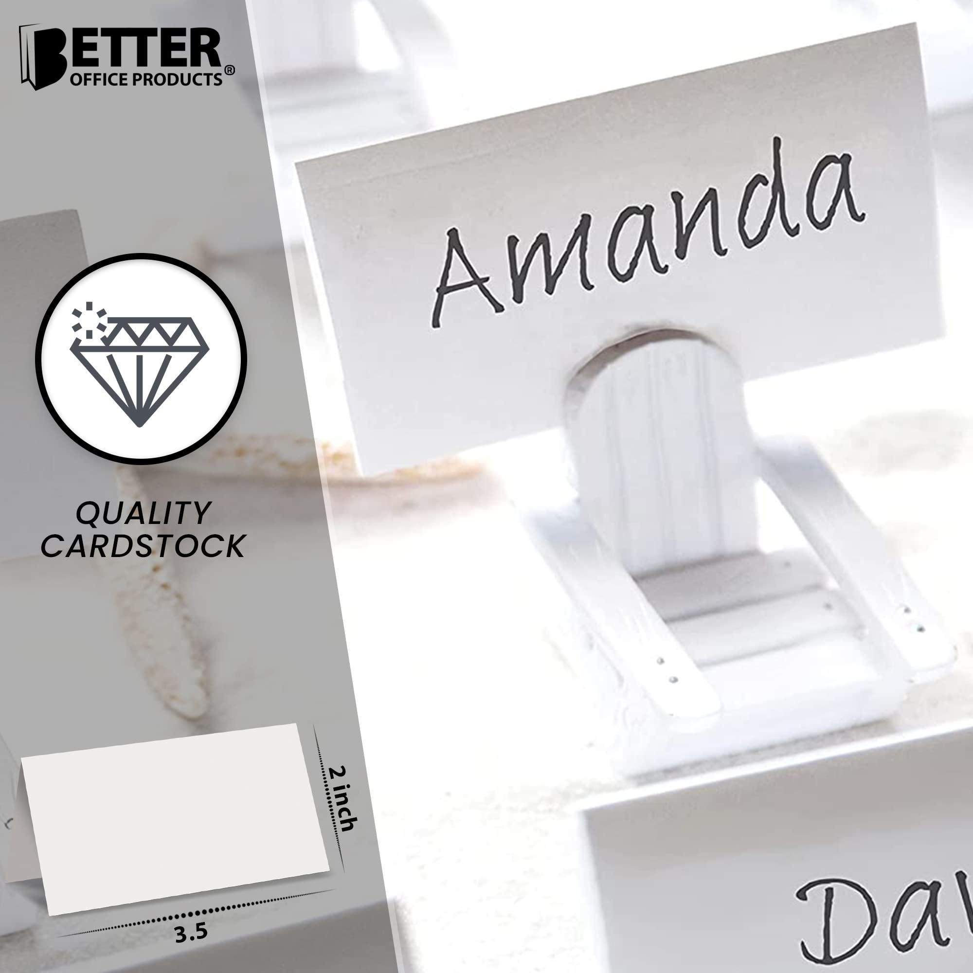 Better Office Products 100 Pack Blank White Place Cards, 2 X 3.5 In, Folded Table Tent Cards For Weddings, Dinner Parties, Buffe
