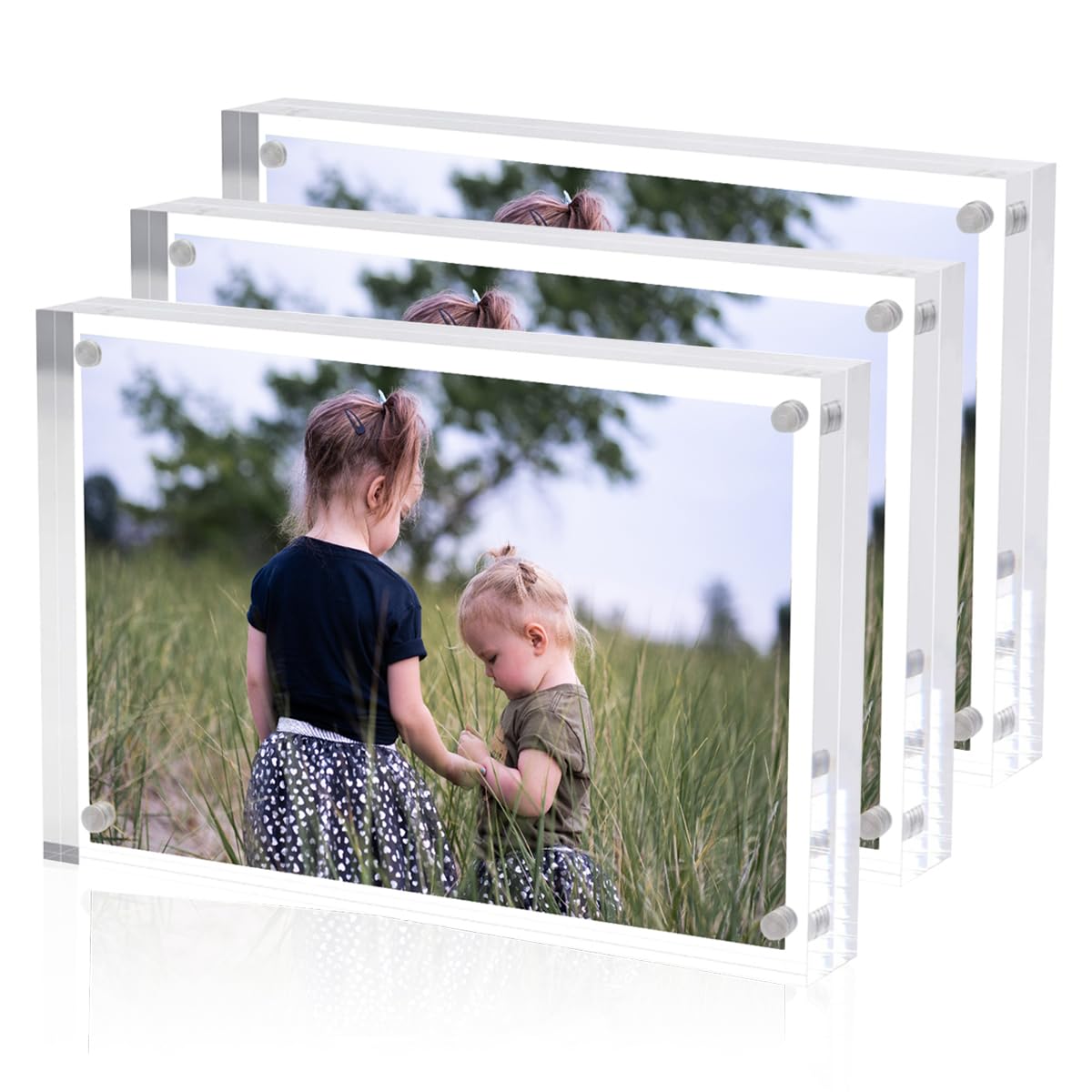 Sezanrpt Acrylic 4x6 Picture Frames 3 Pack, Clear Photo Display Magnetic Photo Picture Frames 6 x 4 for Family. Pets, Friends Wa