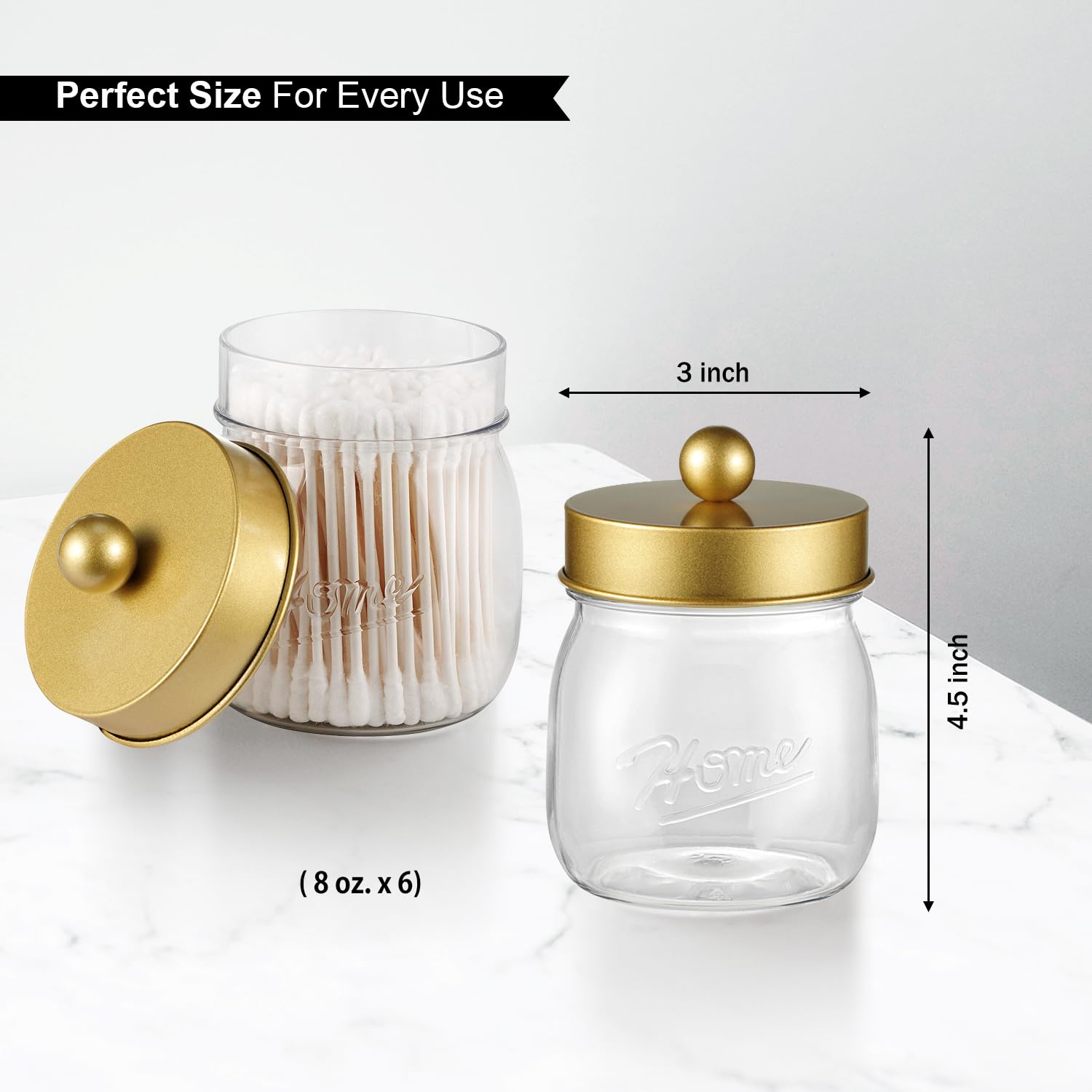 6 Pack Qtip Holder Bathroom Set, Sheechung Plastic Mason Jar Apothecary Jar Set For Bathroom Vanity Storage Organizer, Farmhouse
