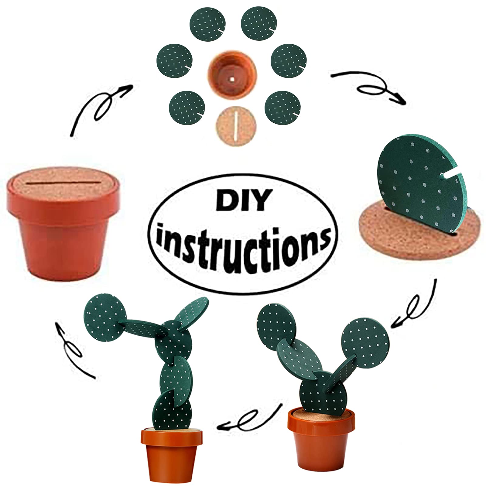 Coasters Cactus Set Of 6 Diy Funny Coasters For Drinks With Flowerpot Holder,Novelty Coasters Cactus Gifts For Bar Home Decor (G