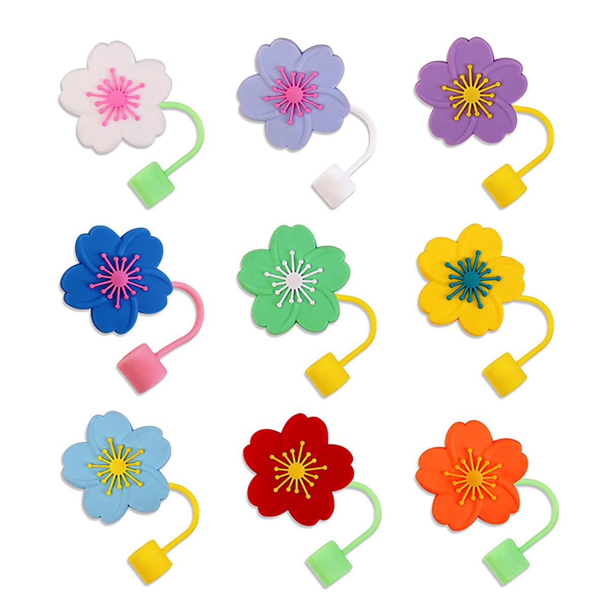 9Pcs Flower Straw Topper For Tumbler 10Mm Cute Silicone Straw Covers Compatible With Stanley 30&40 Oz Cup Reusable Drinking Stra