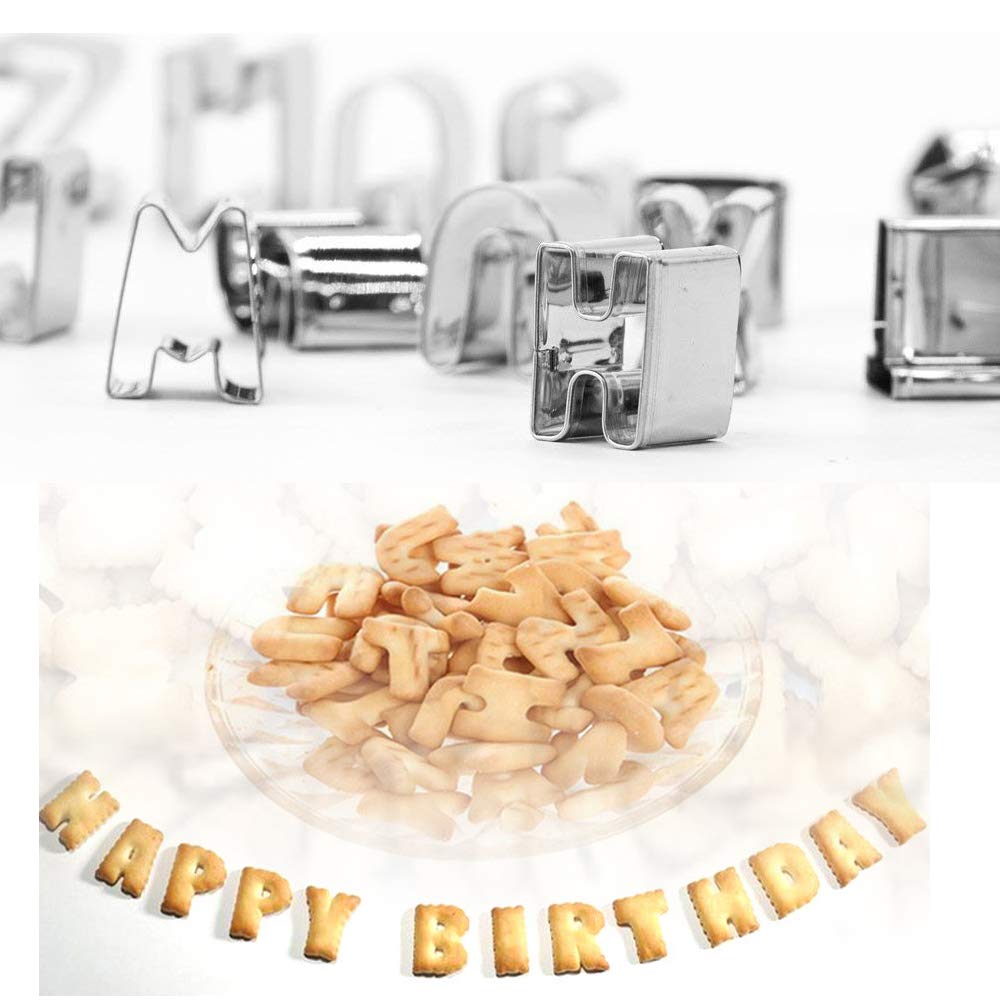 Alphabet Cookie Cutters Cake Letters Set of 26 Pieces Stainless Steel Christmas/Holiday Molds Tools for Fondant Biscuit  Cake  Fruit  Vegetables  or Dough Cut