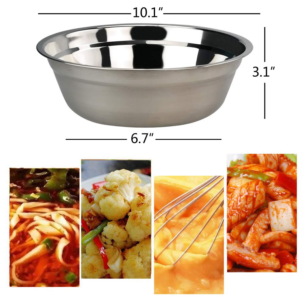 Hommp 4-Pack Large Stainless Steel Mixing Bowls/Metal Prep Bowls, 10-Inch
