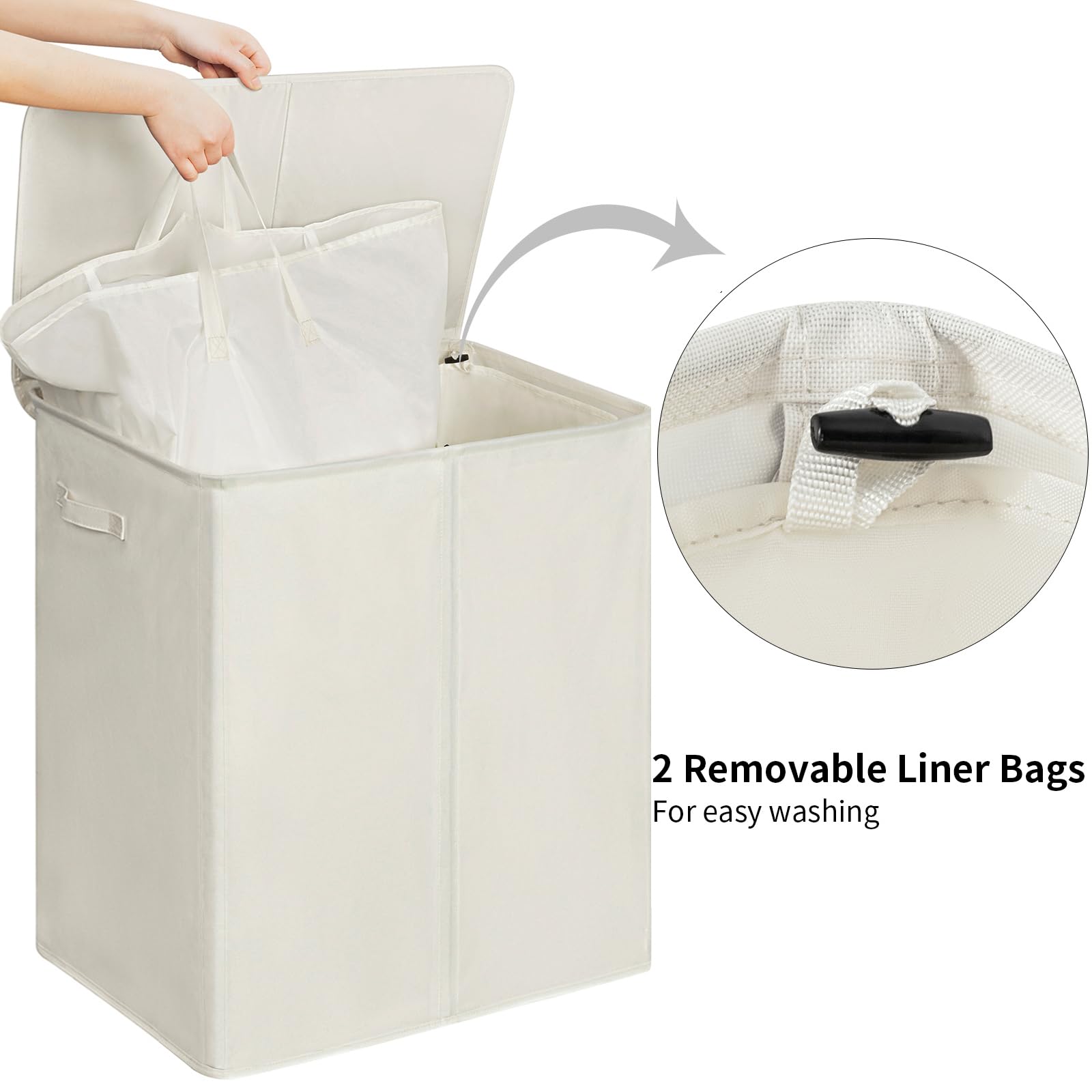 Wowlive 180L Double Laundry Hamper With Lid And Removable Laundry Bags, Large Dirty Clothes Hamper 2 Section Collapsible Laundry