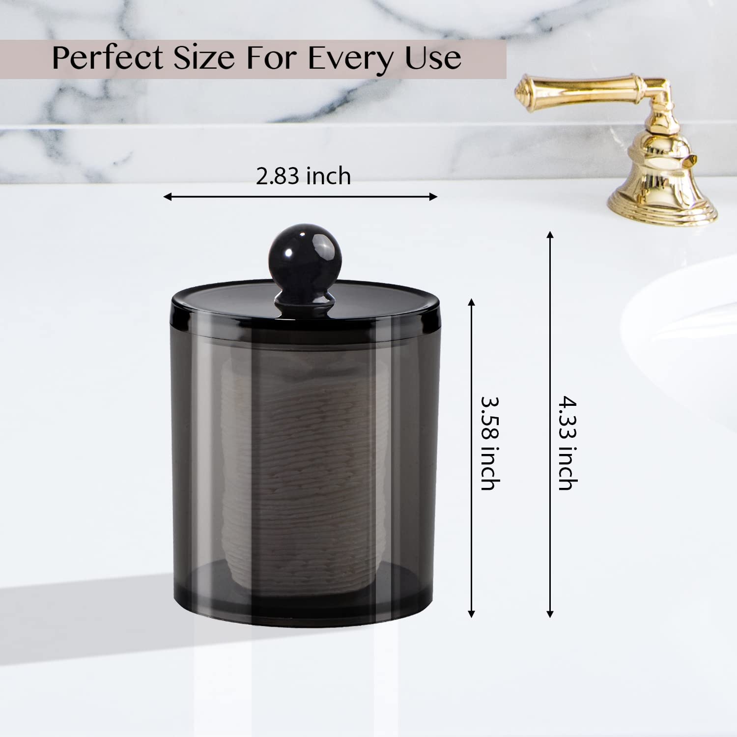 3 Pack Qtip Dispenser Apothecary Jars Bathroom With Labels-12 Oz Black Plastic Qtip Holder Storage Set For Cotton Ball,Cotton Sw