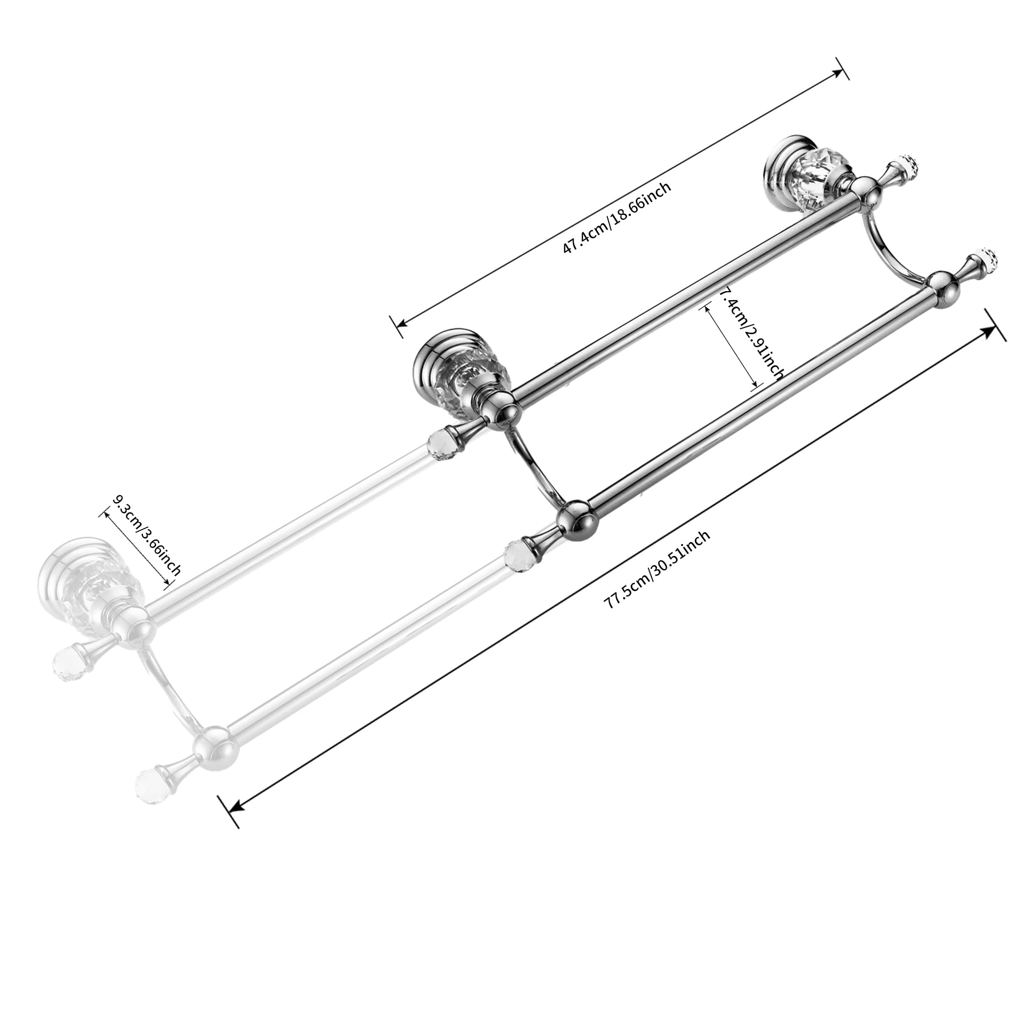 WINCASE Chrome Towel Bar  Adjustable Double Towel Holder  Silver Crystal Bathroom Towel Racks Wall Mounted